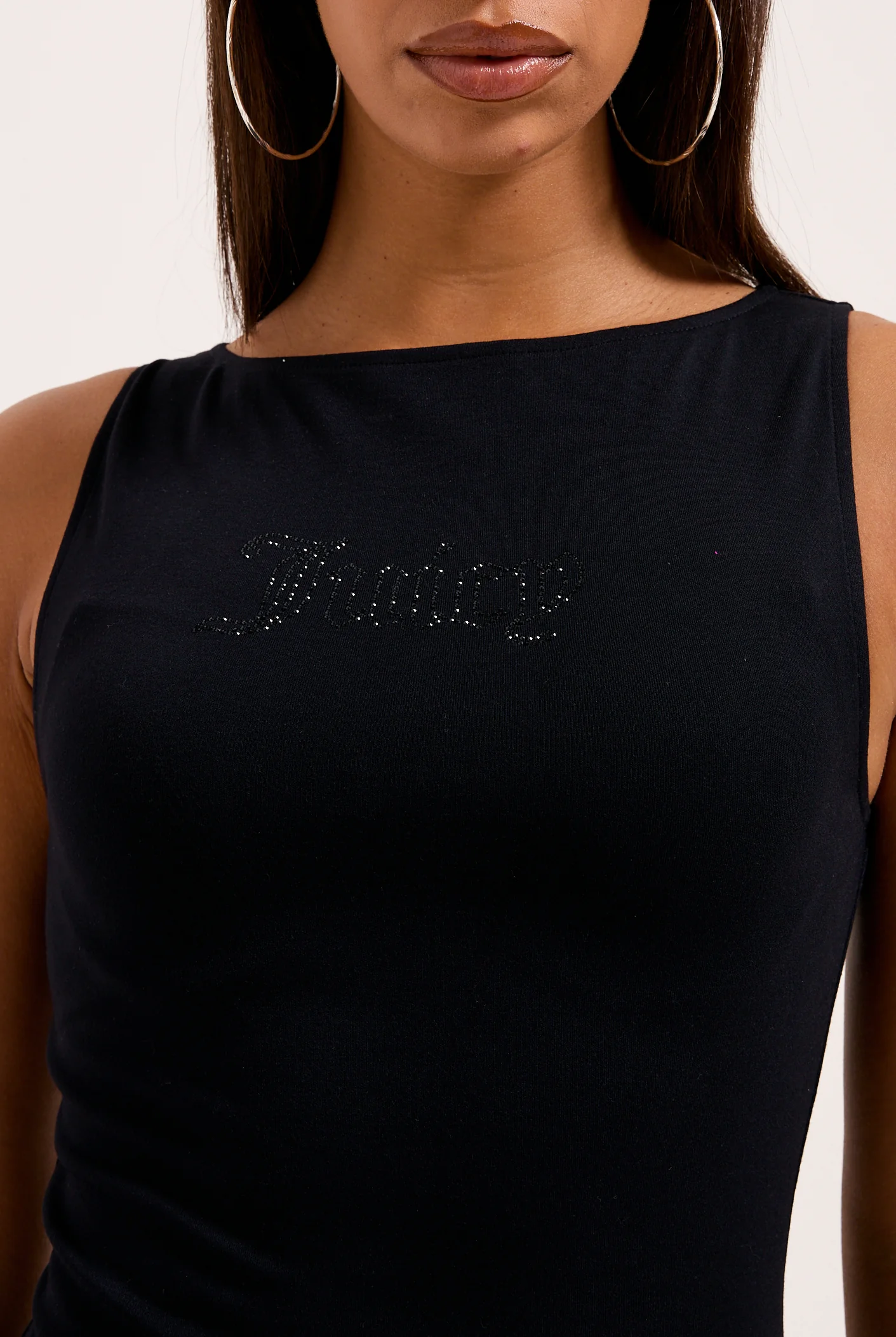 Abito midi aderente in jersey di modal con logo Juicy in diamanti  Nero - Image 7