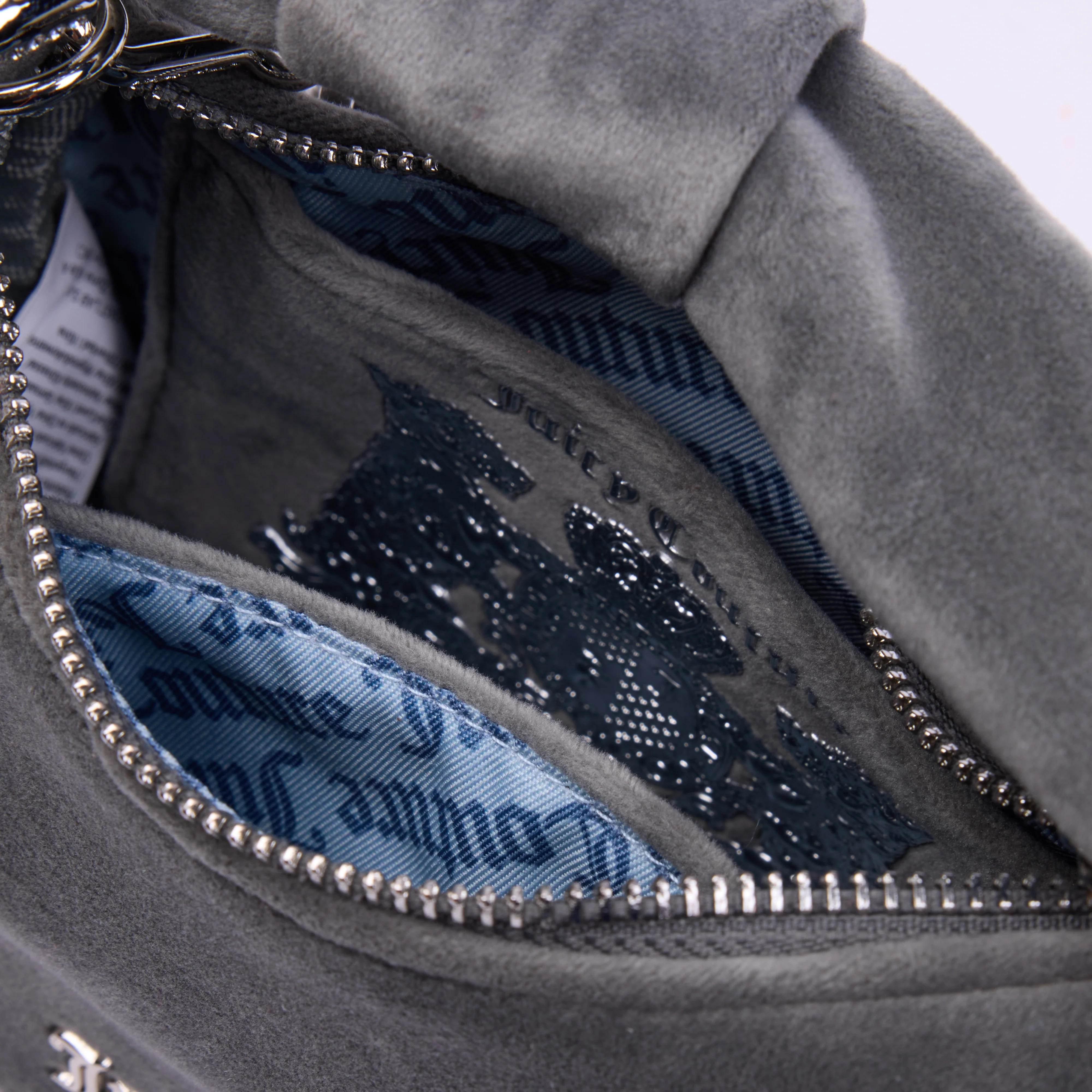 Borsa a mano con tracolla Blossom Grigia in velour - Image 3