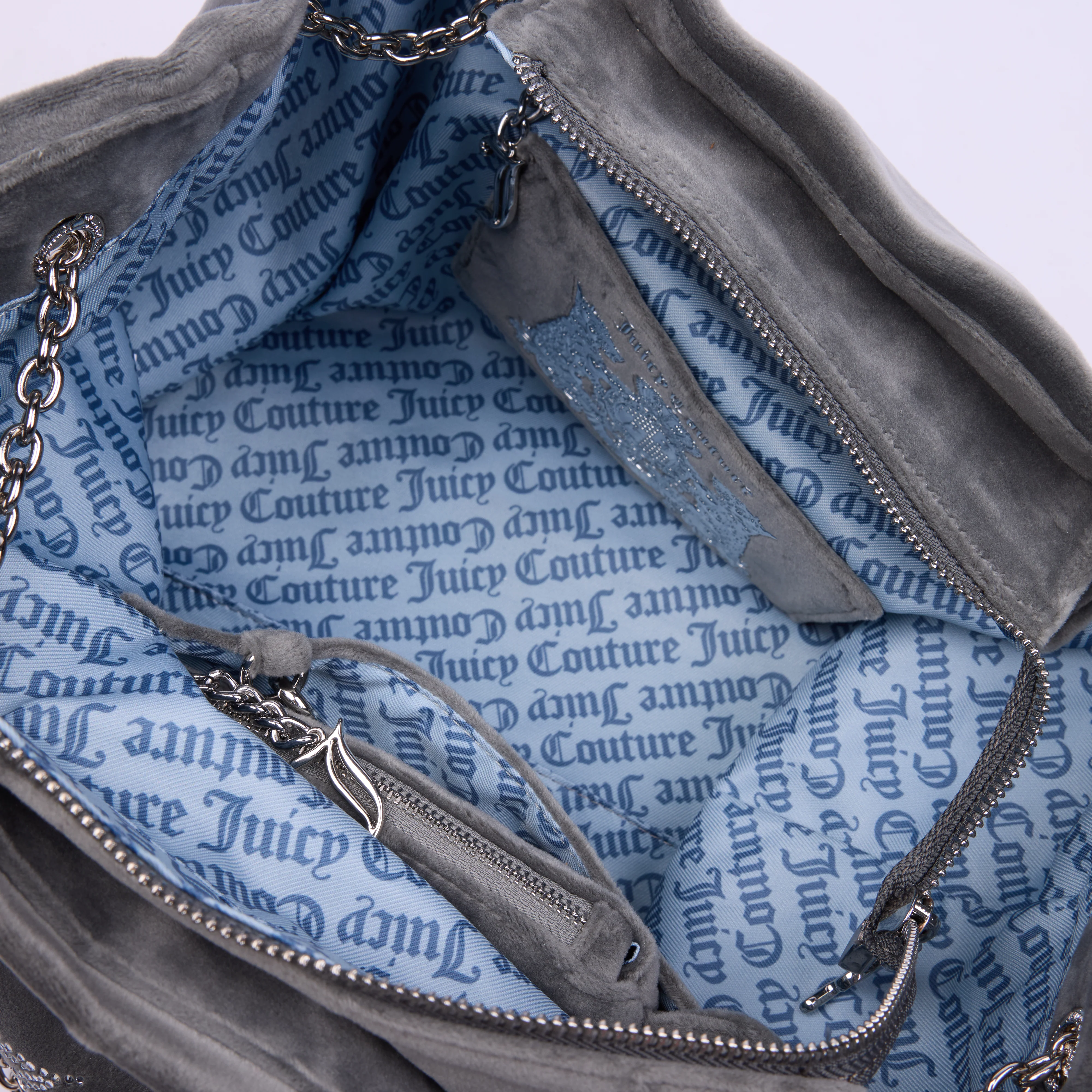 Borsa a mano grande con catena Kimberly Grigia in velour - Image 3