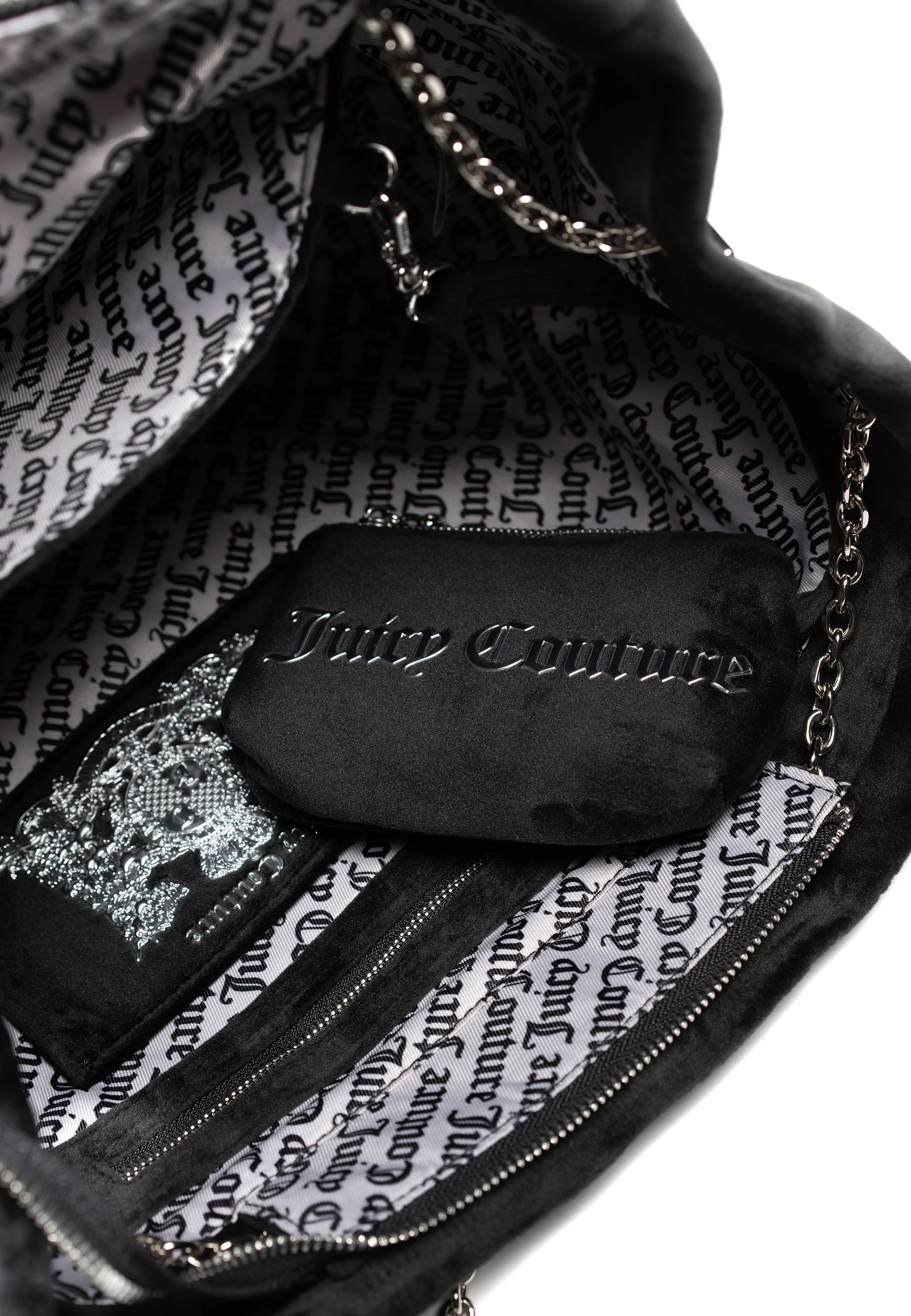 Borsa a mano grande con catena Kimberly Nero in velour - Image 4