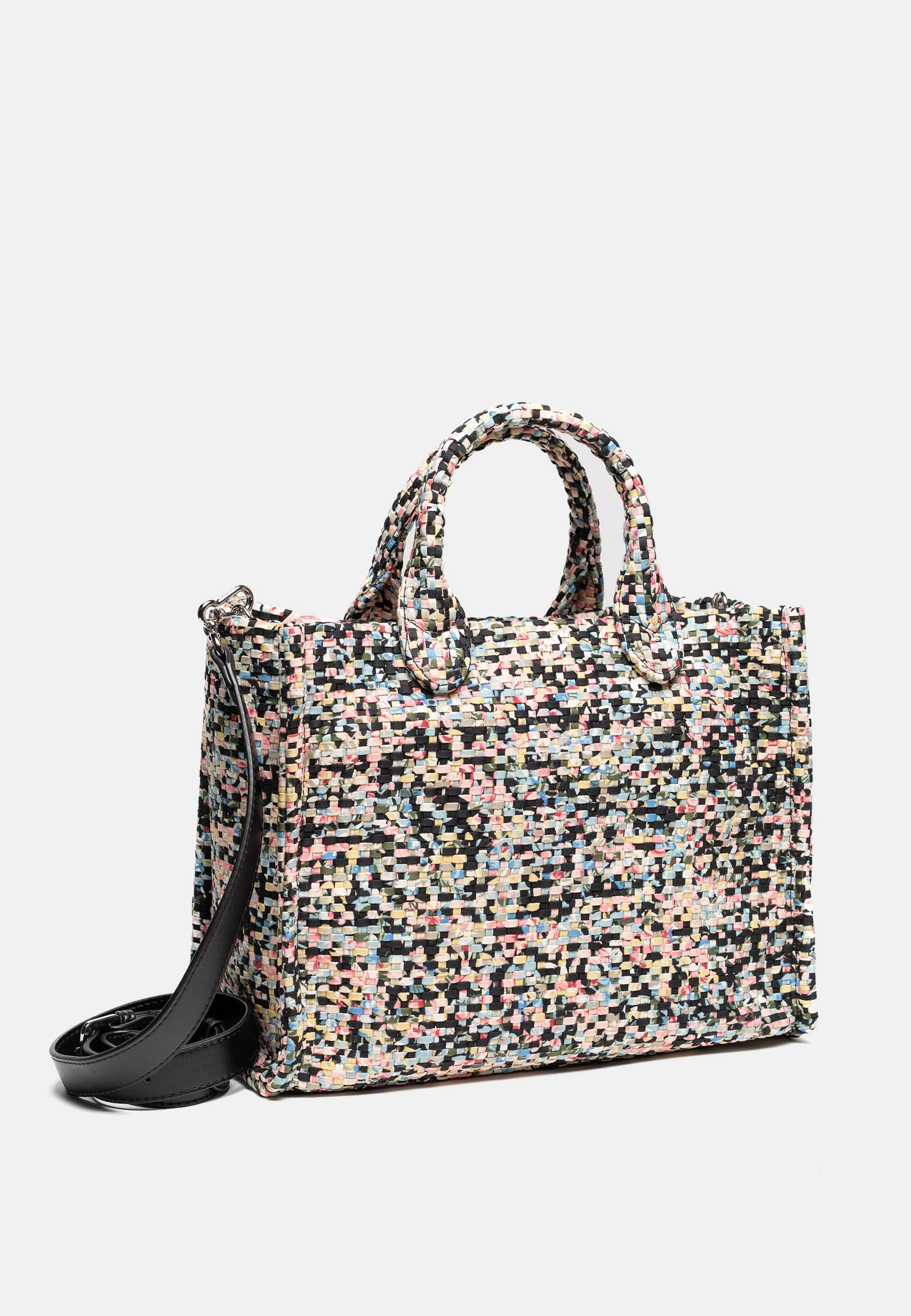 Borsa a mano Iris con stampa multicolore effetto tweed e logo frontale a contrasto - Image 3