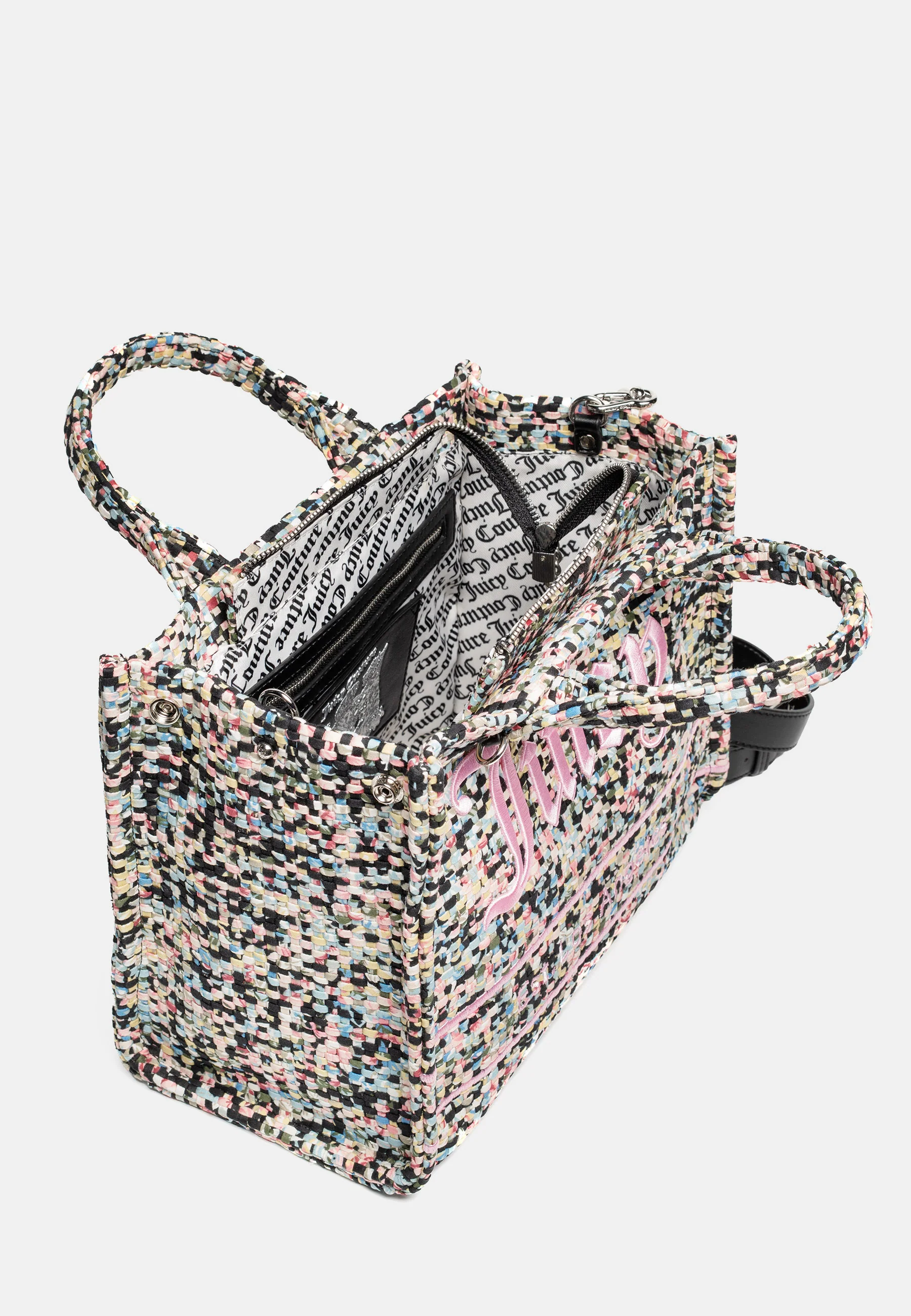 Borsa a mano Iris con stampa multicolore effetto tweed e logo frontale a contrasto - Image 4