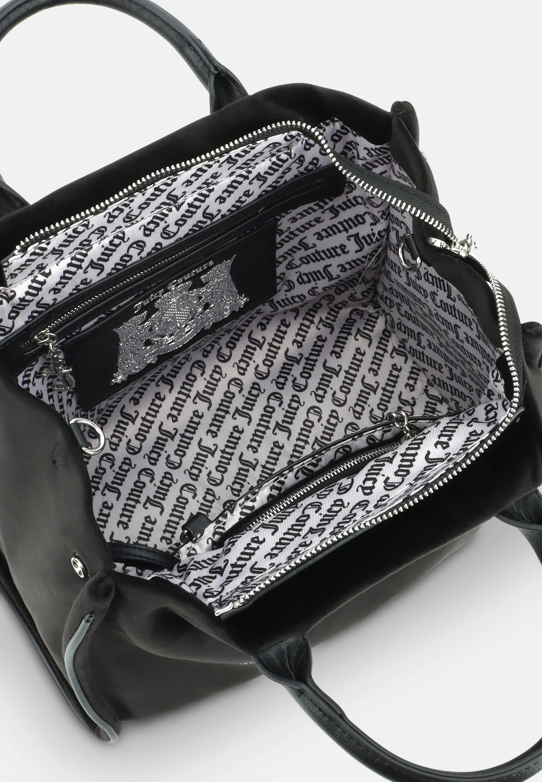 Borsa a mano Iris in velluto con tracolla e logo in strass colore Nero - Image 3