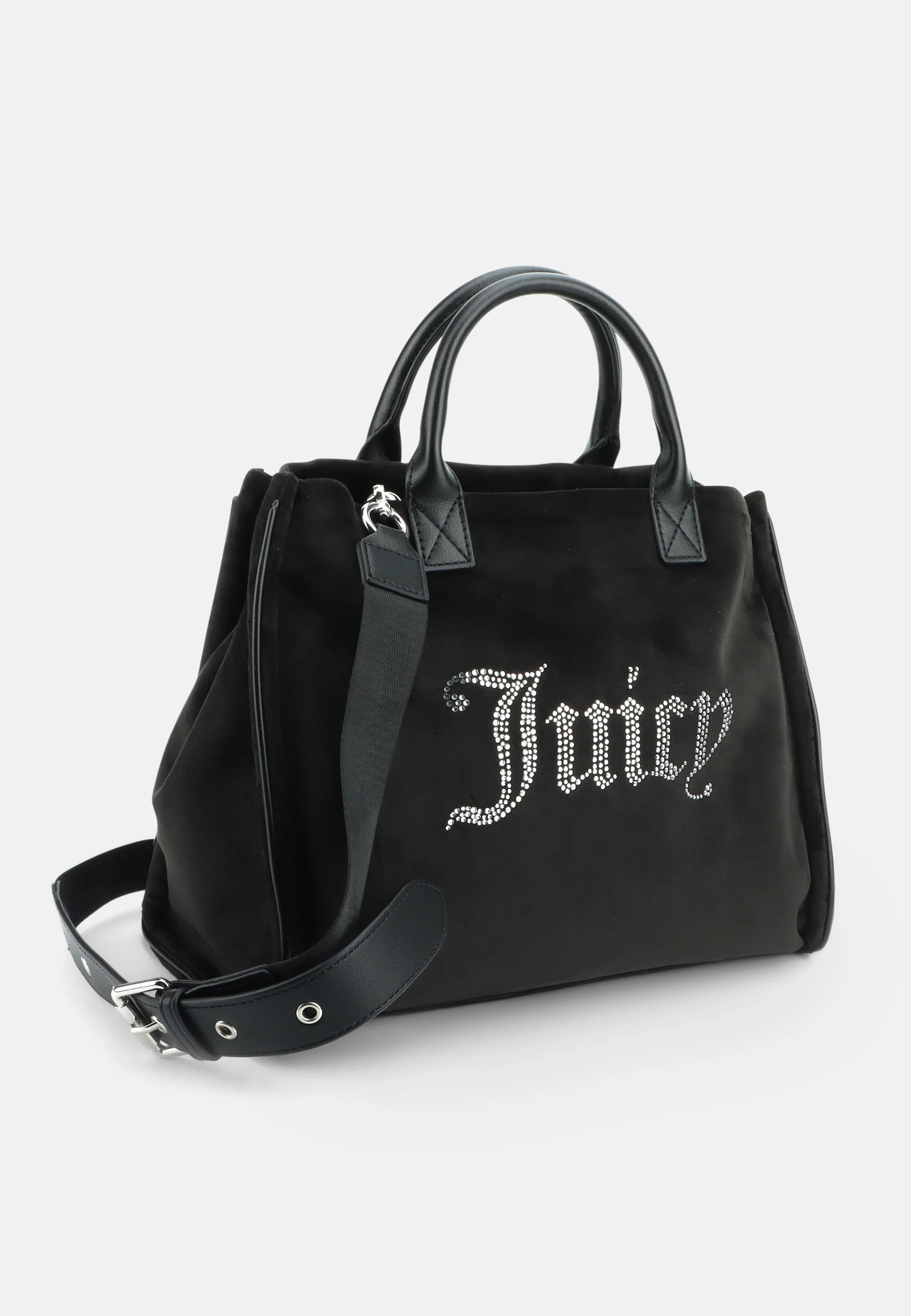 Borsa a mano Iris in velluto con tracolla e logo in strass colore Nero - Image 5
