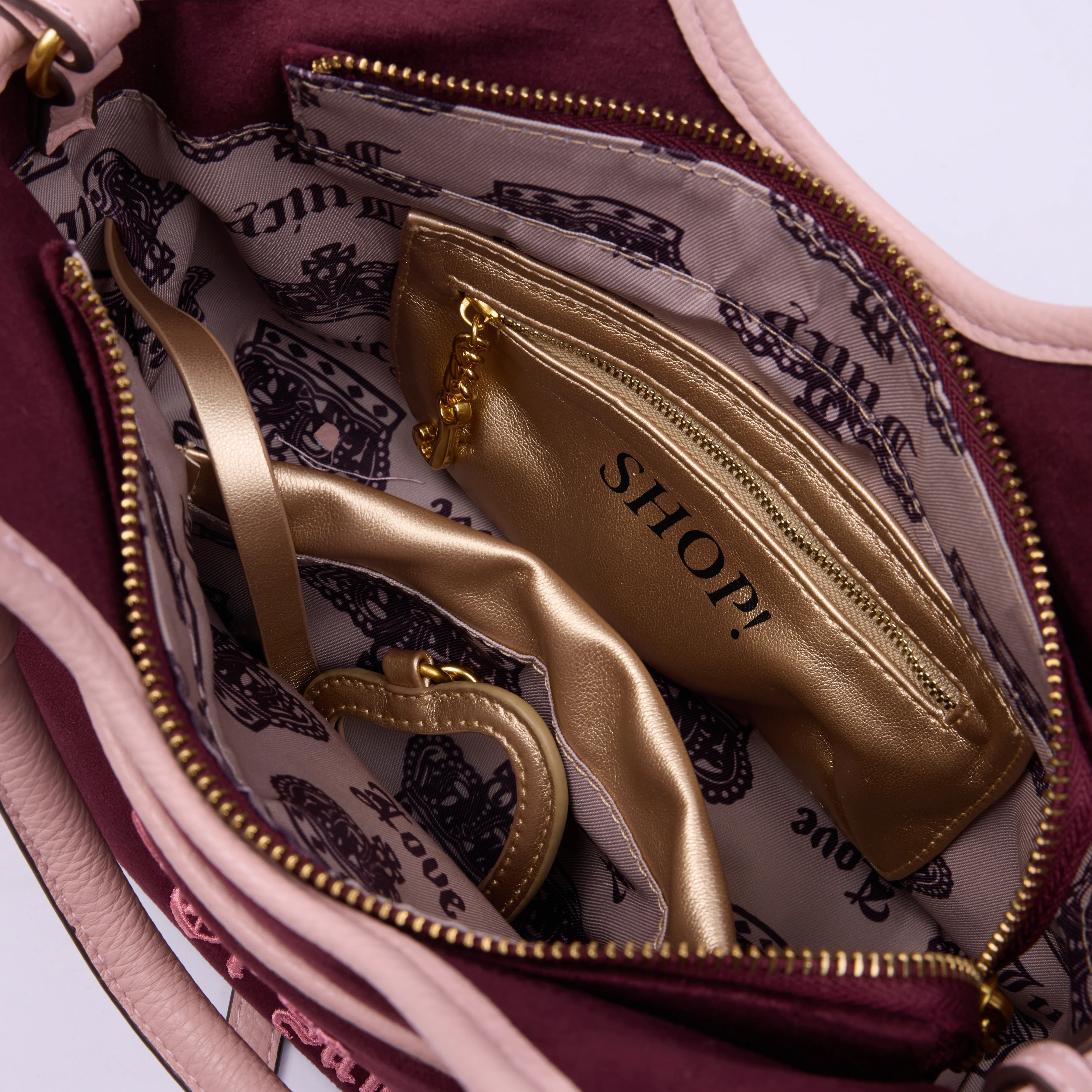 Borsa a mano media con tracolla Heritage Bordeaux in velour - Image 3