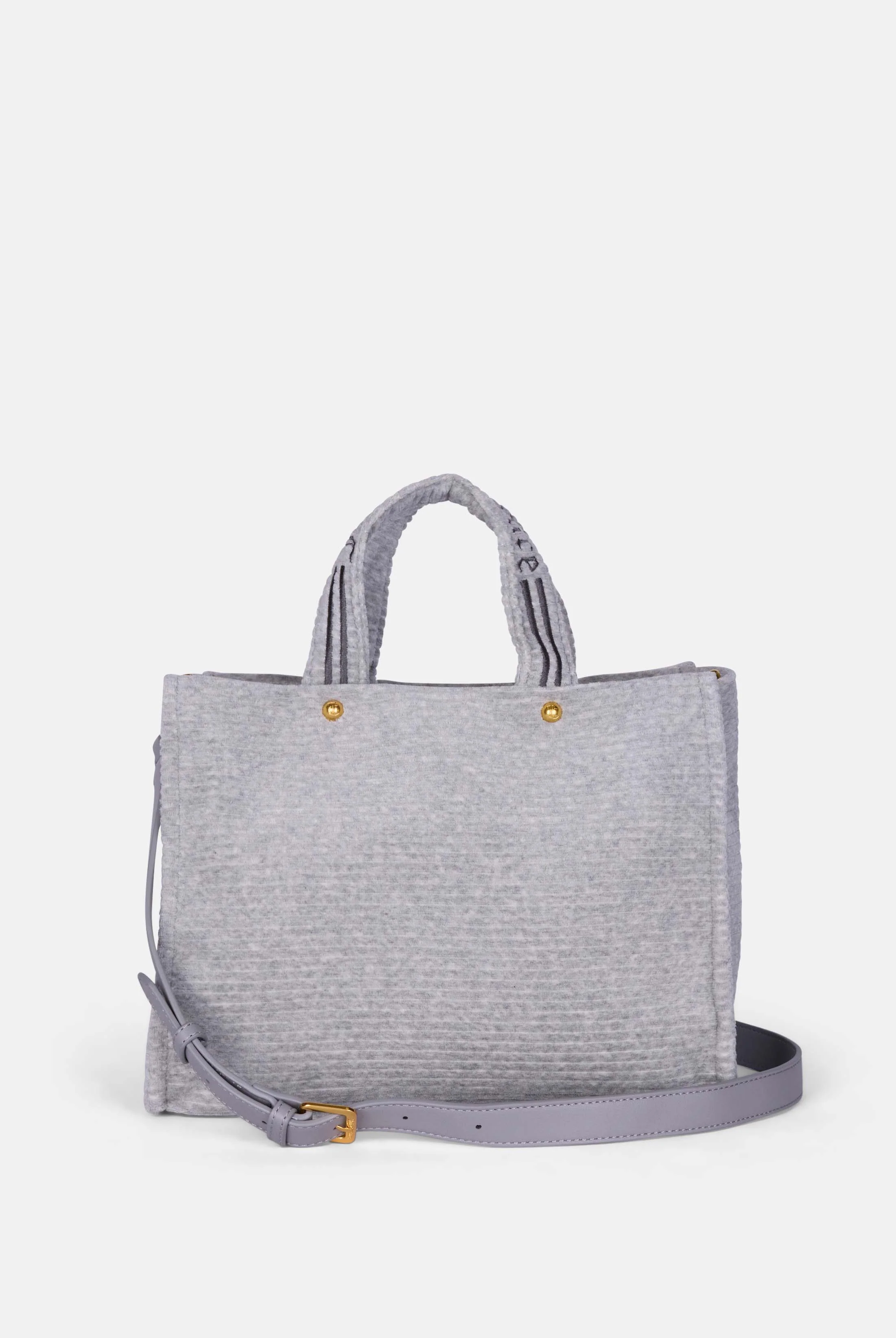 Borsa a mano media con tracolla Iris Grigio mélange in velour a coste - Image 2