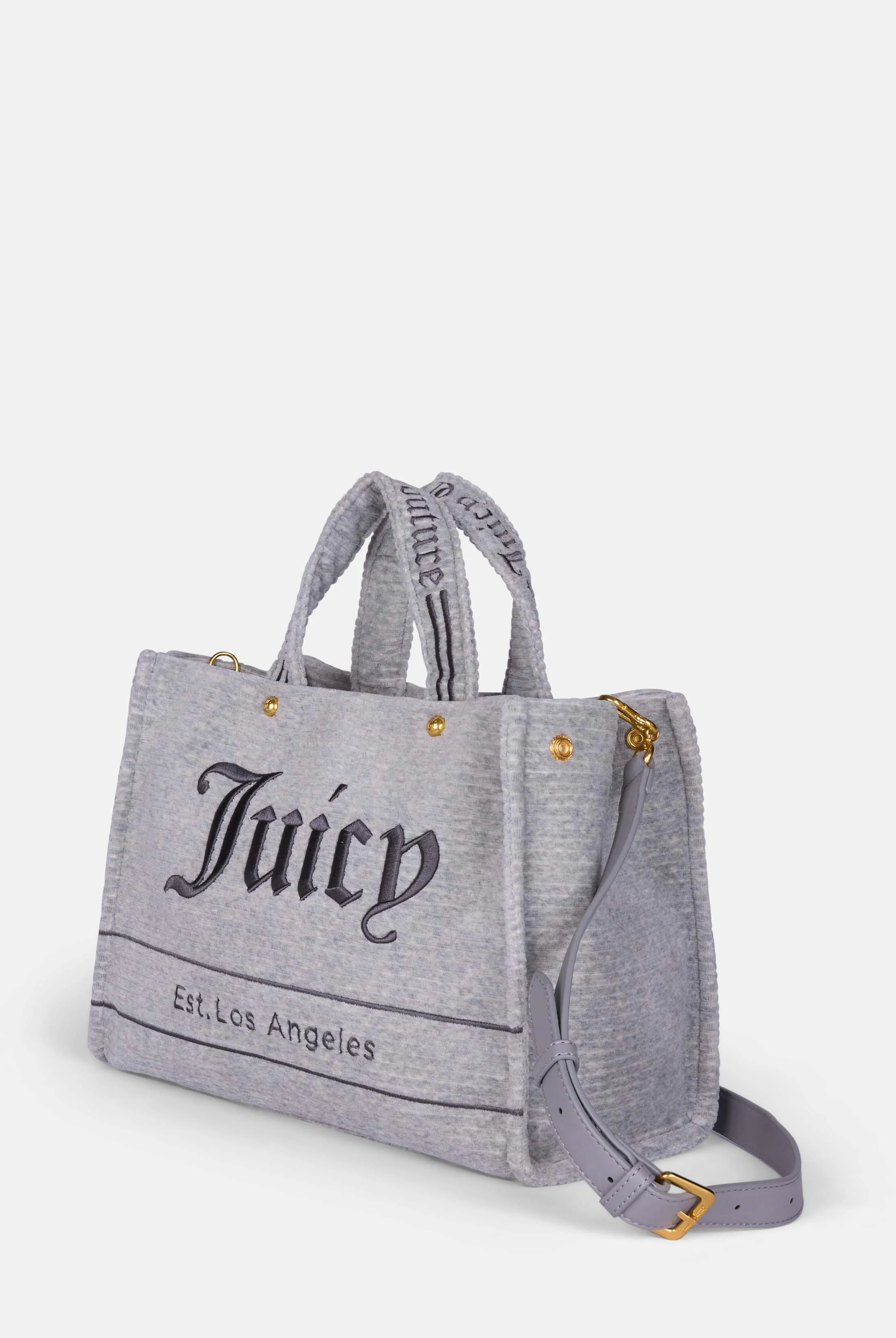 Borsa a mano media con tracolla Iris Grigio mélange in velour a coste - Image 3