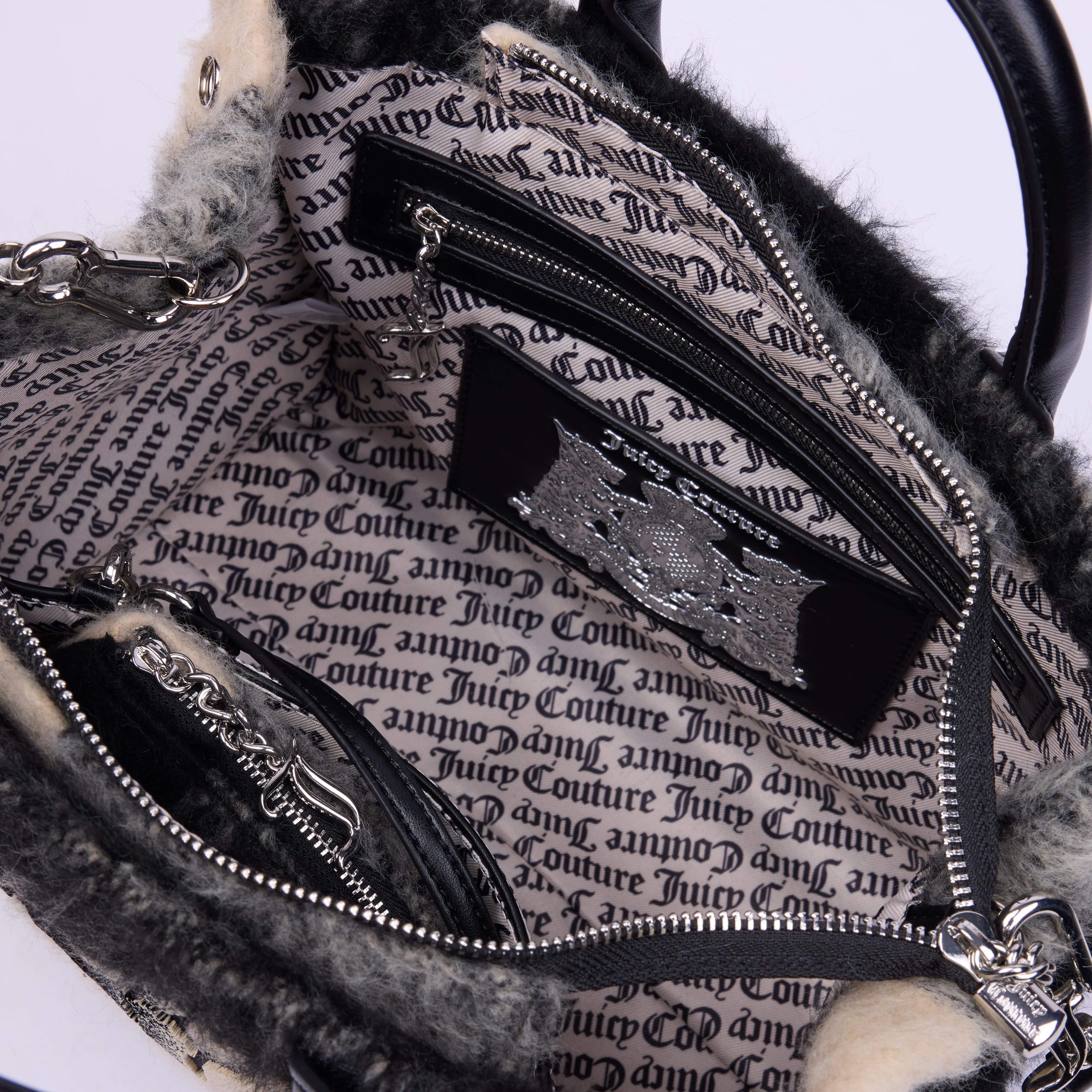 Borsa a mano media Iris Nero in ecopelle con elementi in pelliccia - Image 3