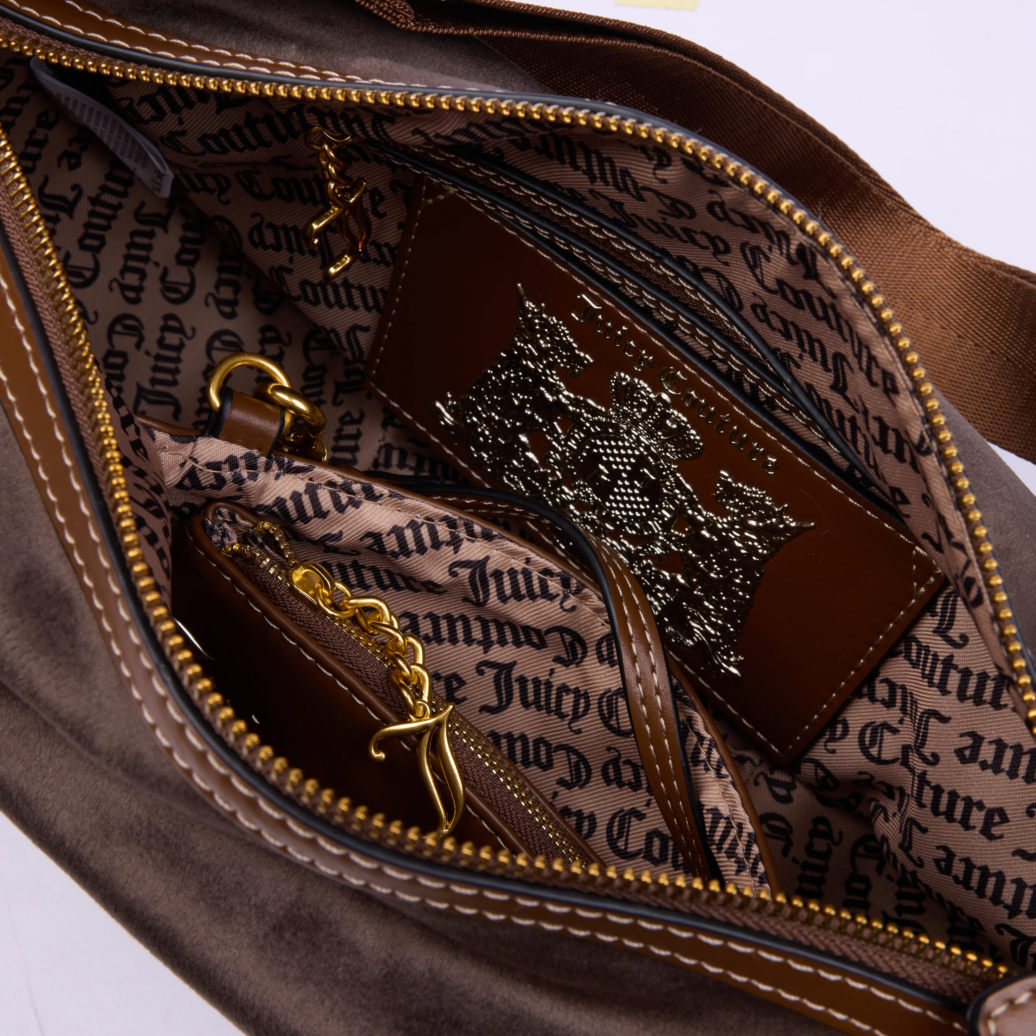 Borsa a spalla con catena Twig Narrative Marrone in velour - Image 3