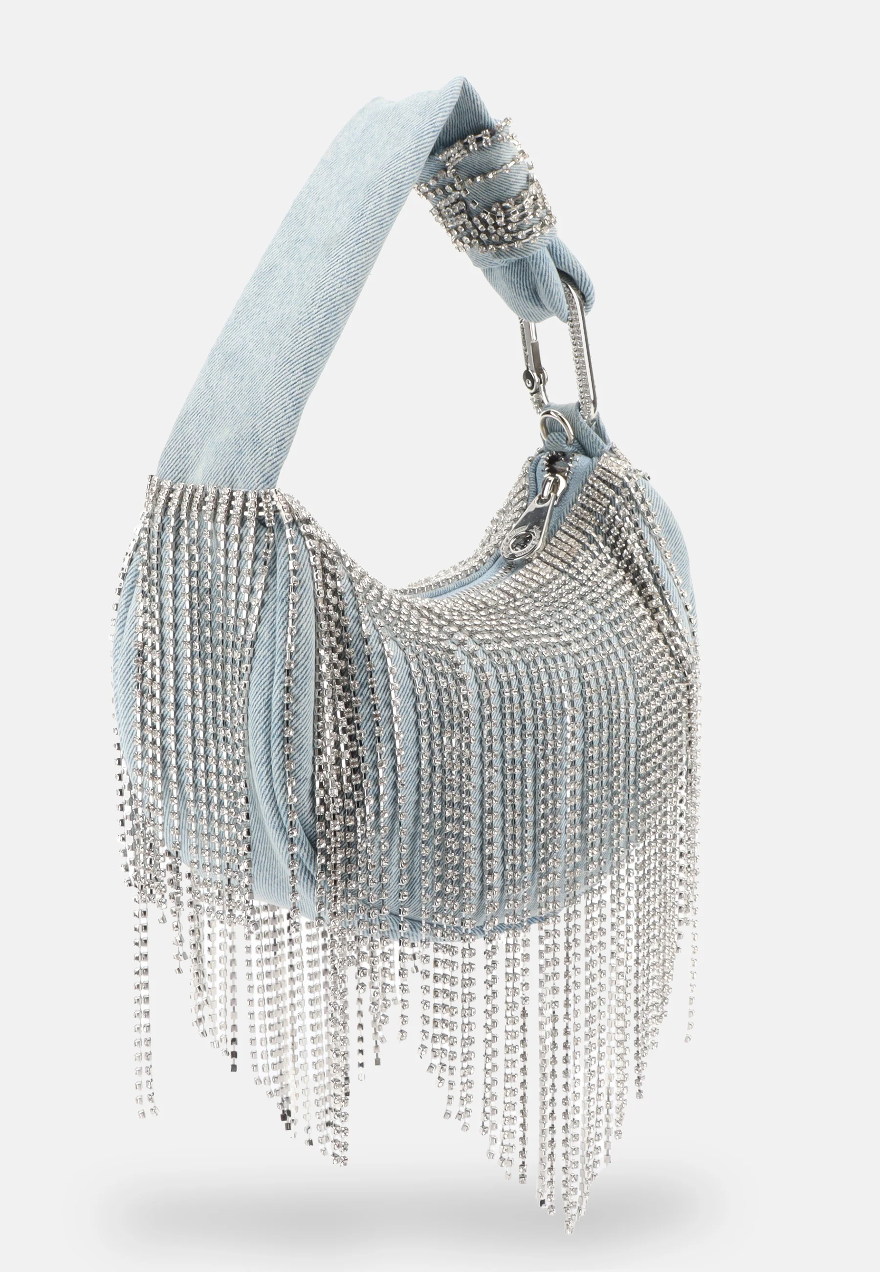 Borsa a spalla Fireflies in denim con frange di strass e con tracolla regolabile colore Azzurro - Image 2
