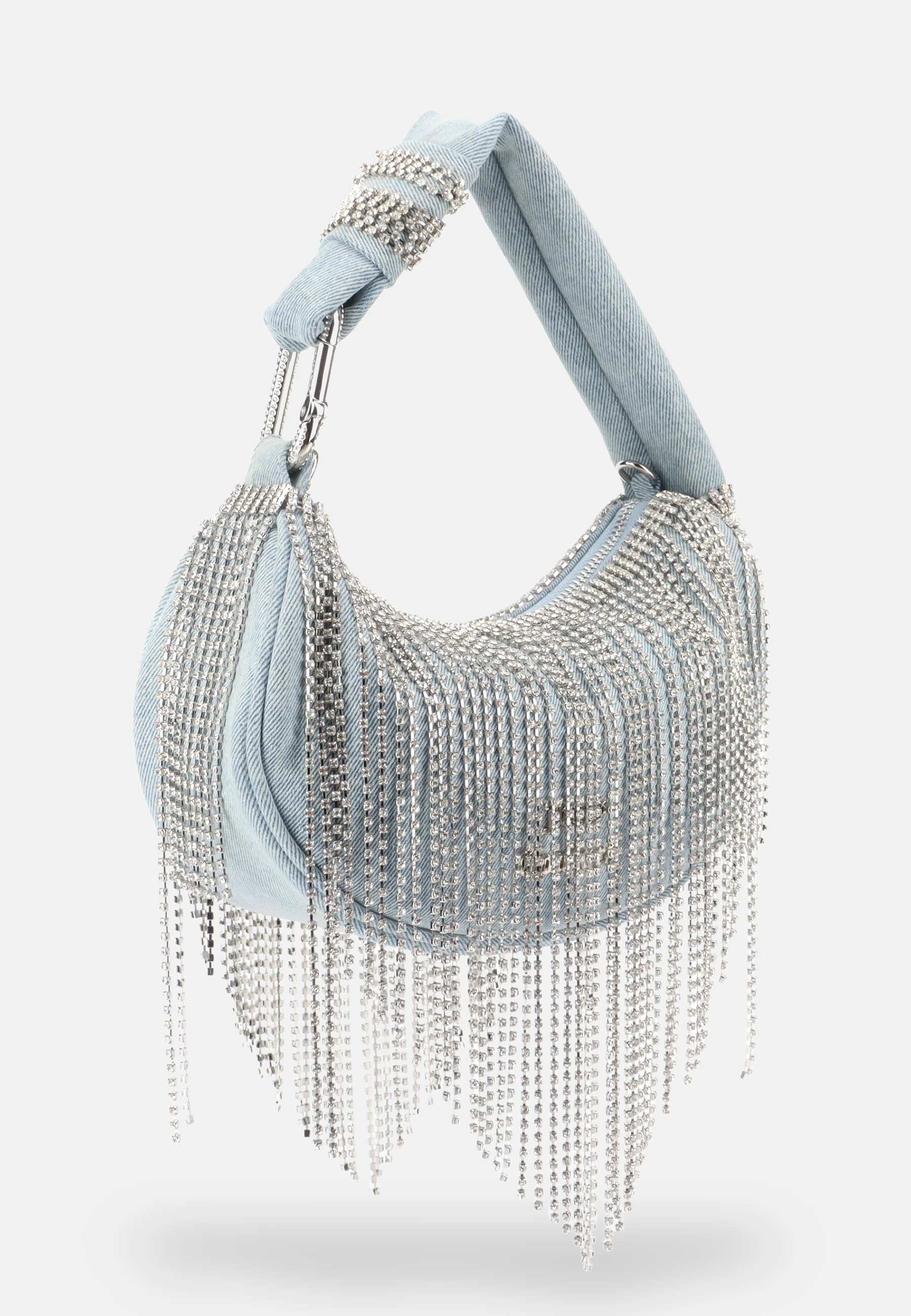 Borsa a spalla Fireflies in denim con frange di strass e con tracolla regolabile colore Azzurro - Image 5