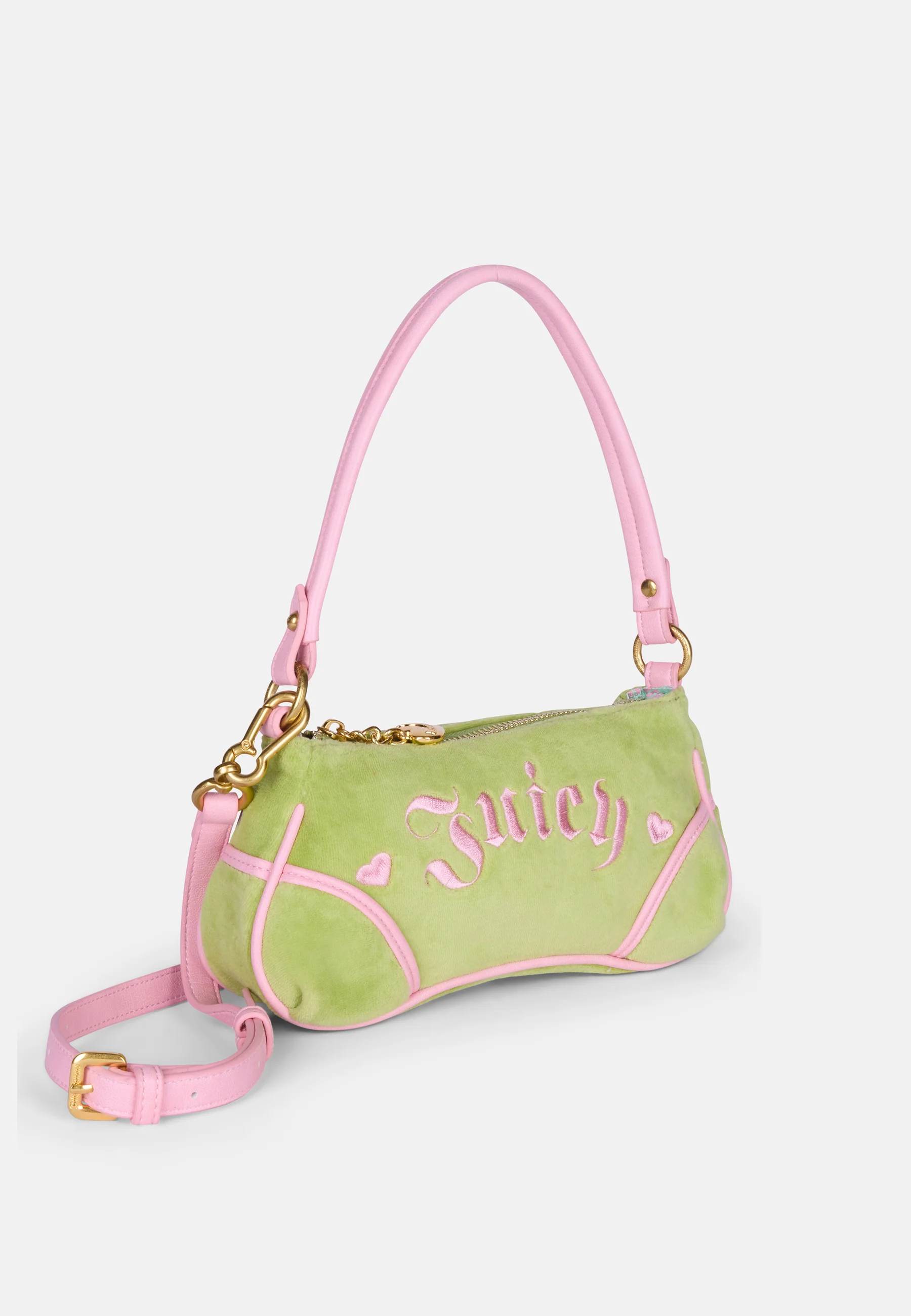 Borsa a spalla Juicy in spugna con profili a contrasto e tracolla colore Verde - Image 3