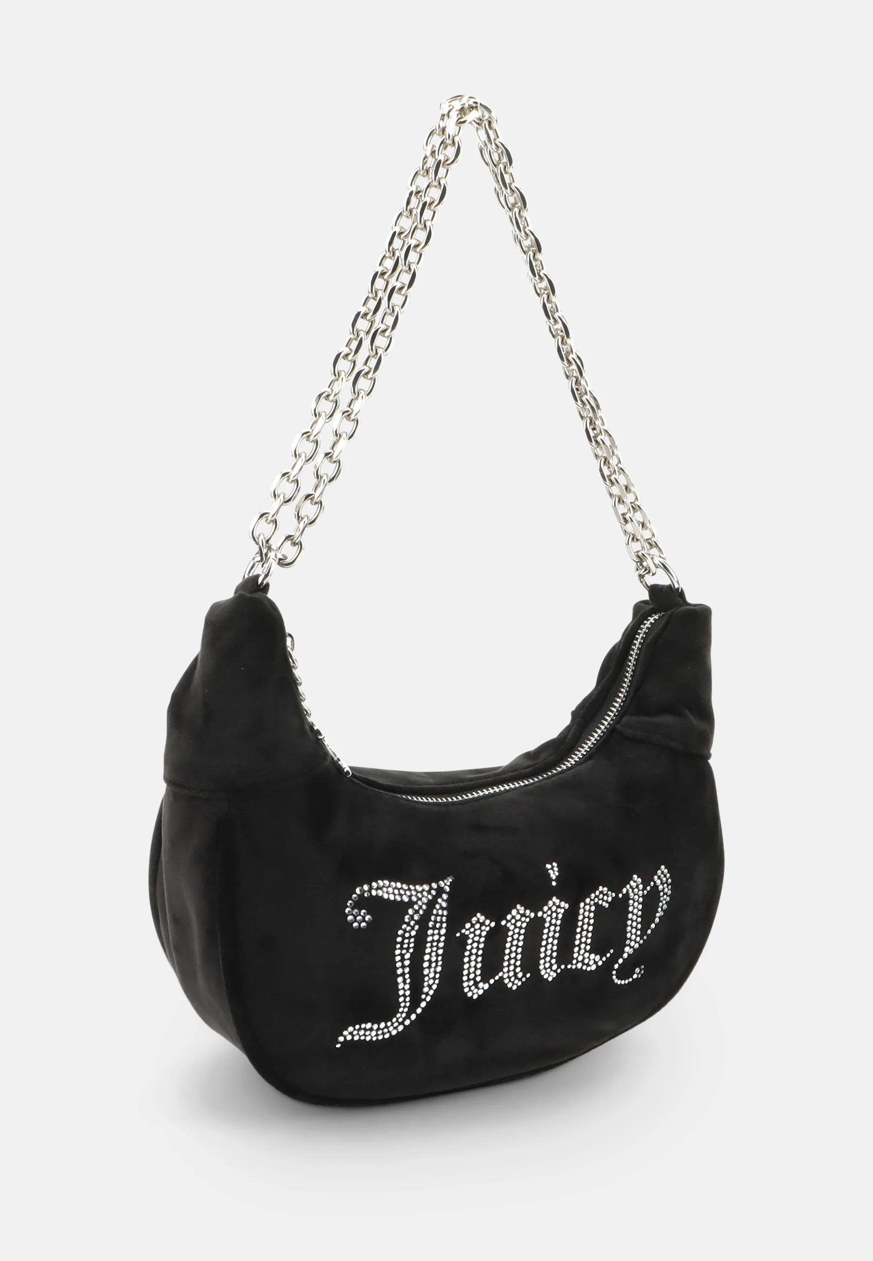 Borsa a spalla Kimberly in velluto con catena e logo in strass colore Nero - Image 2