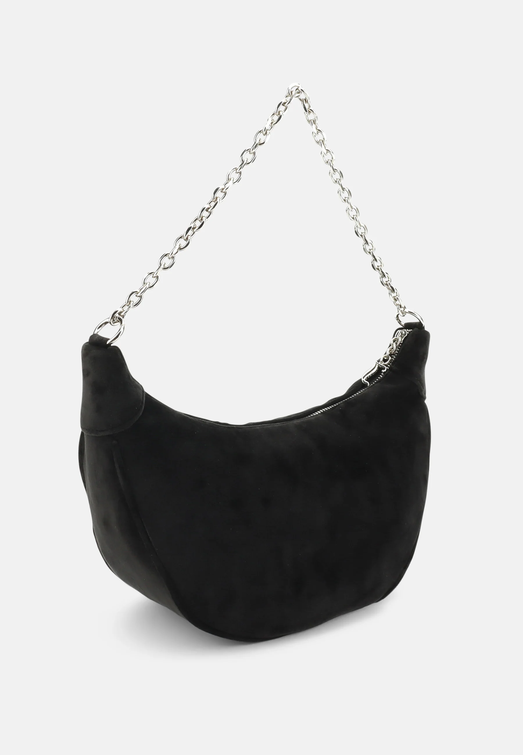 Borsa a spalla Kimberly in velluto con tracolla regolabile e logo in strass colore Nero - Image 2