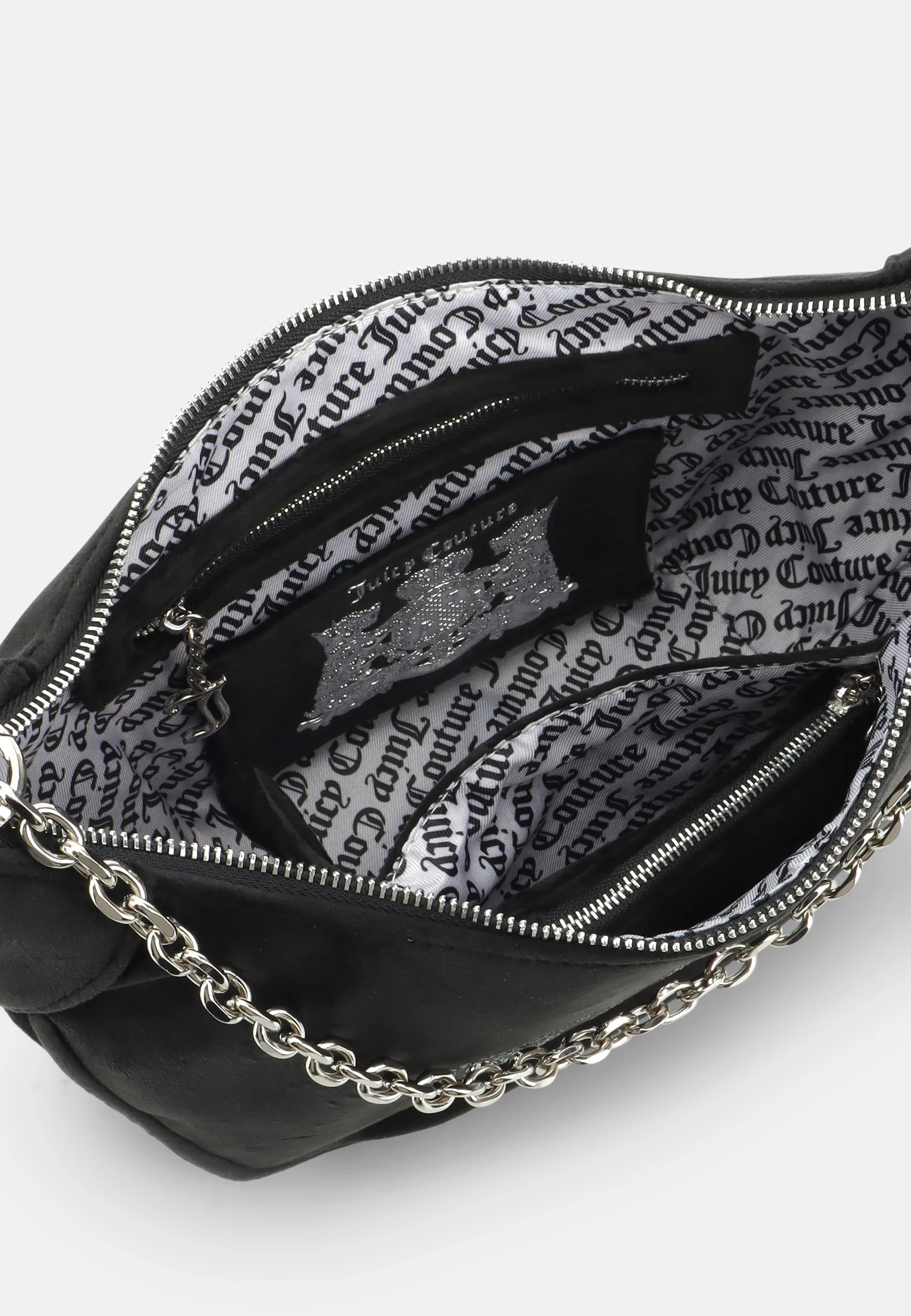 Borsa a spalla Kimberly in velluto con tracolla regolabile e logo in strass colore Nero - Image 3
