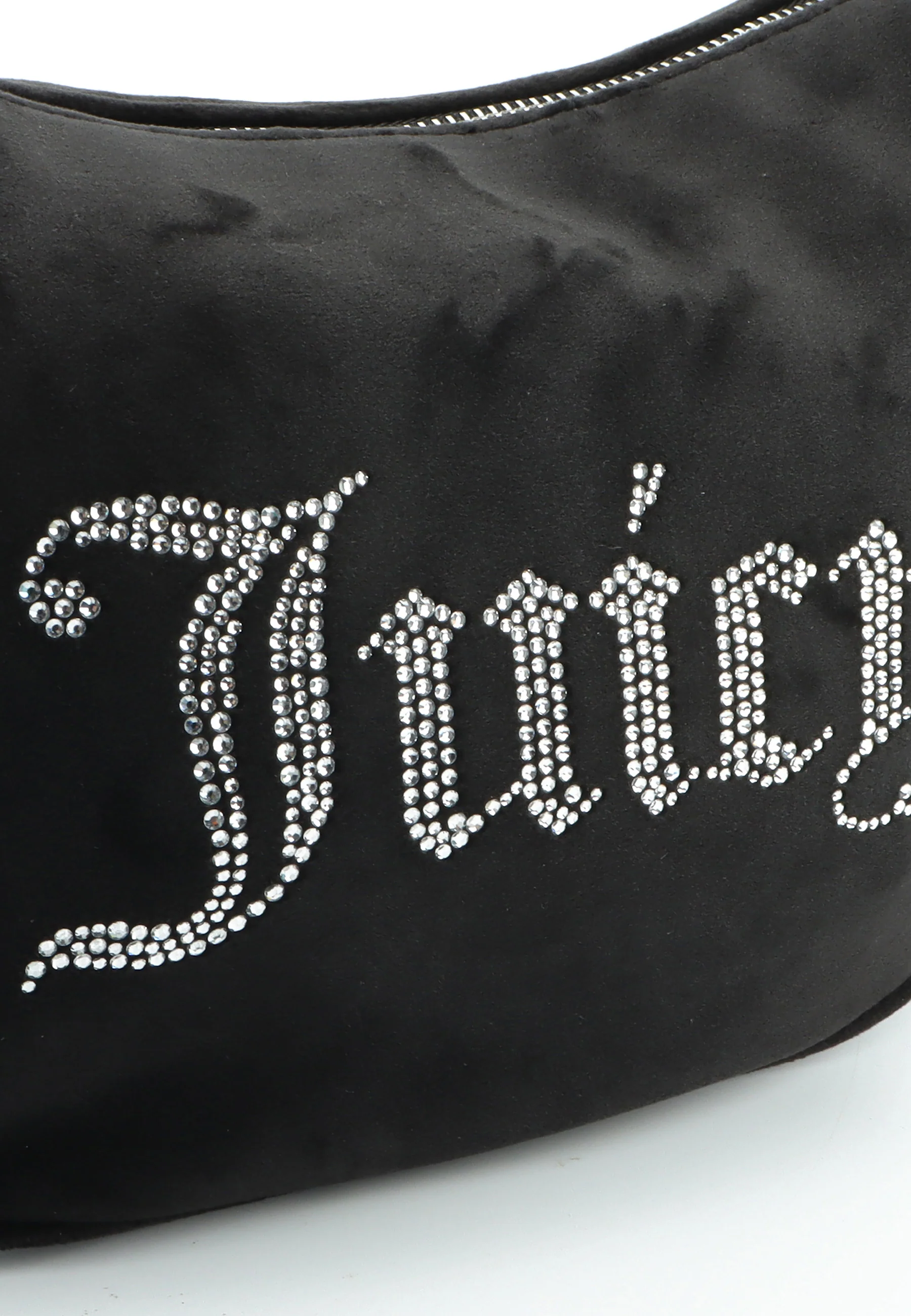 Borsa a spalla Kimberly in velluto con tracolla regolabile e logo in strass colore Nero - Image 5