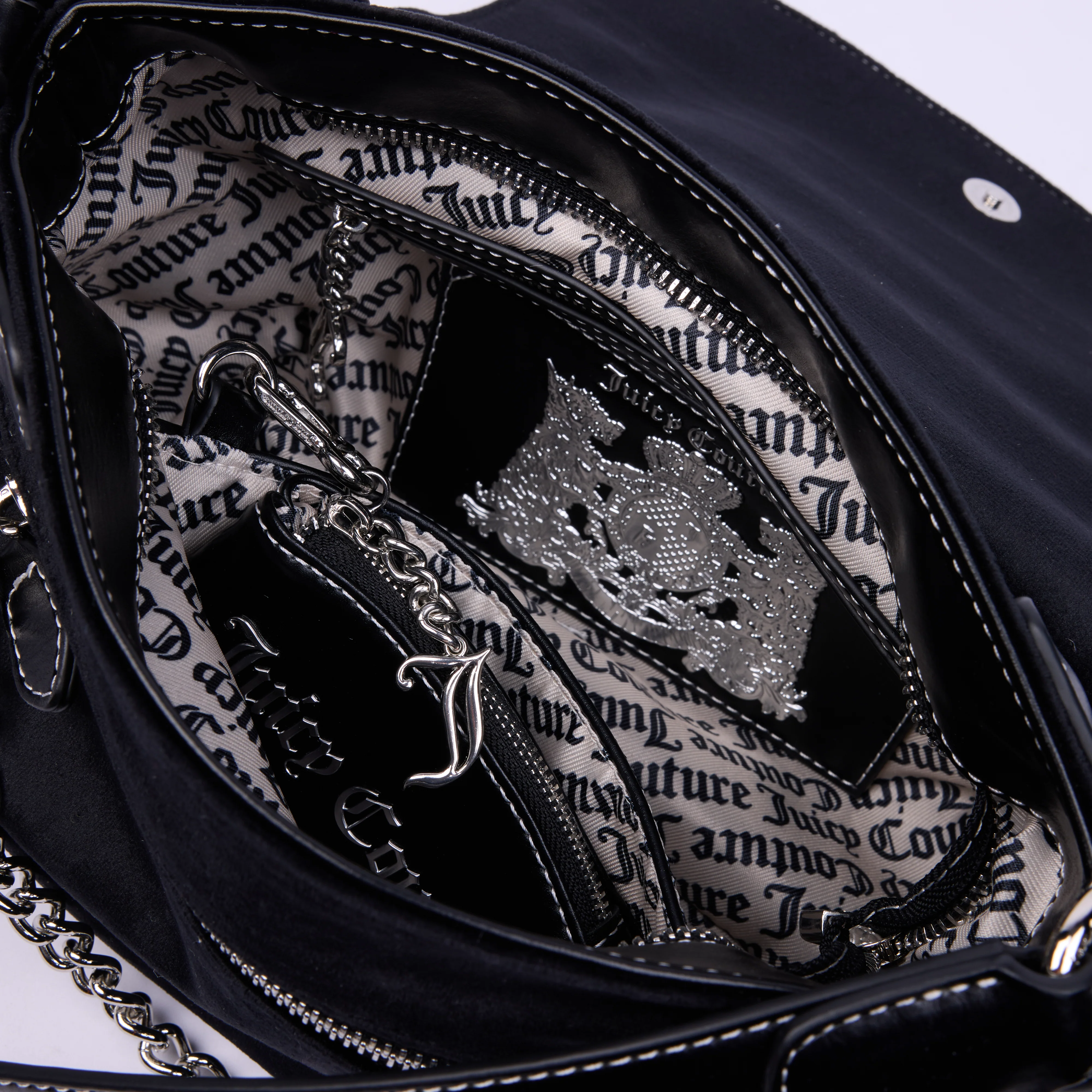Borsa a spalla piccola con catena Twig Narrative Nero in velour - Image 3