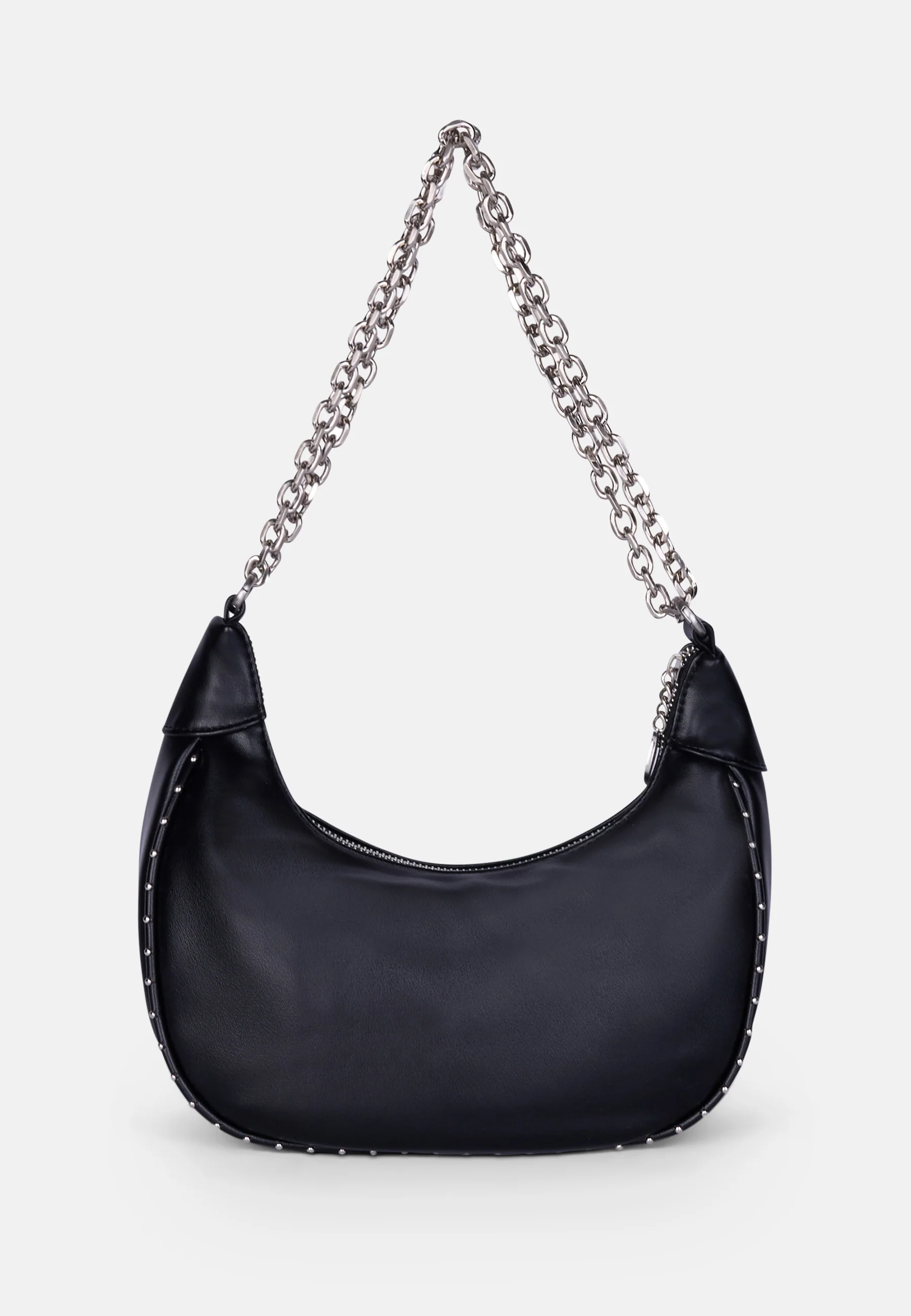 Borsa a tracolla Kimberly in ecopelle con catena e logo in strass colore Nero - Image 2