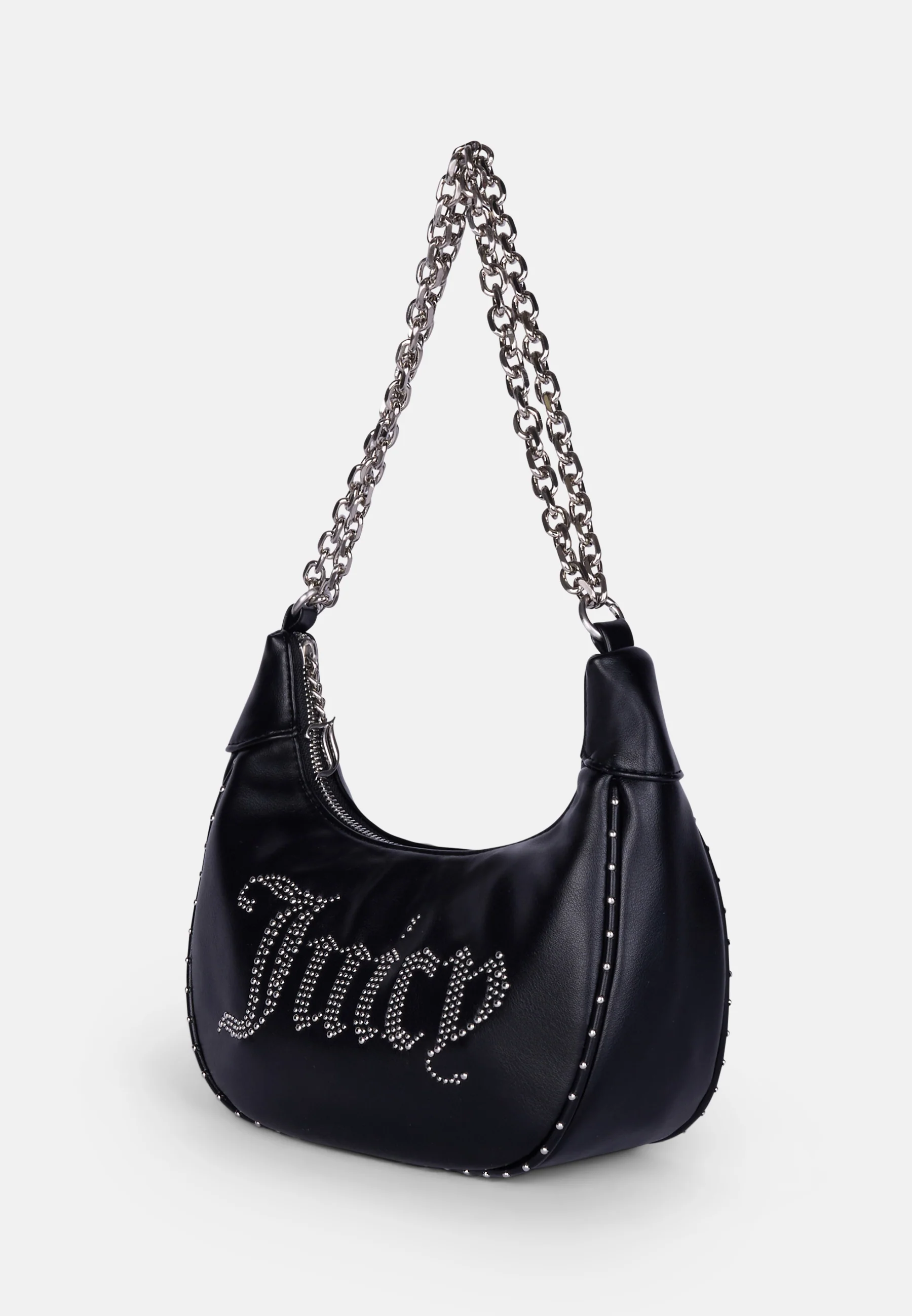 Borsa a tracolla Kimberly in ecopelle con catena e logo in strass colore Nero - Image 3