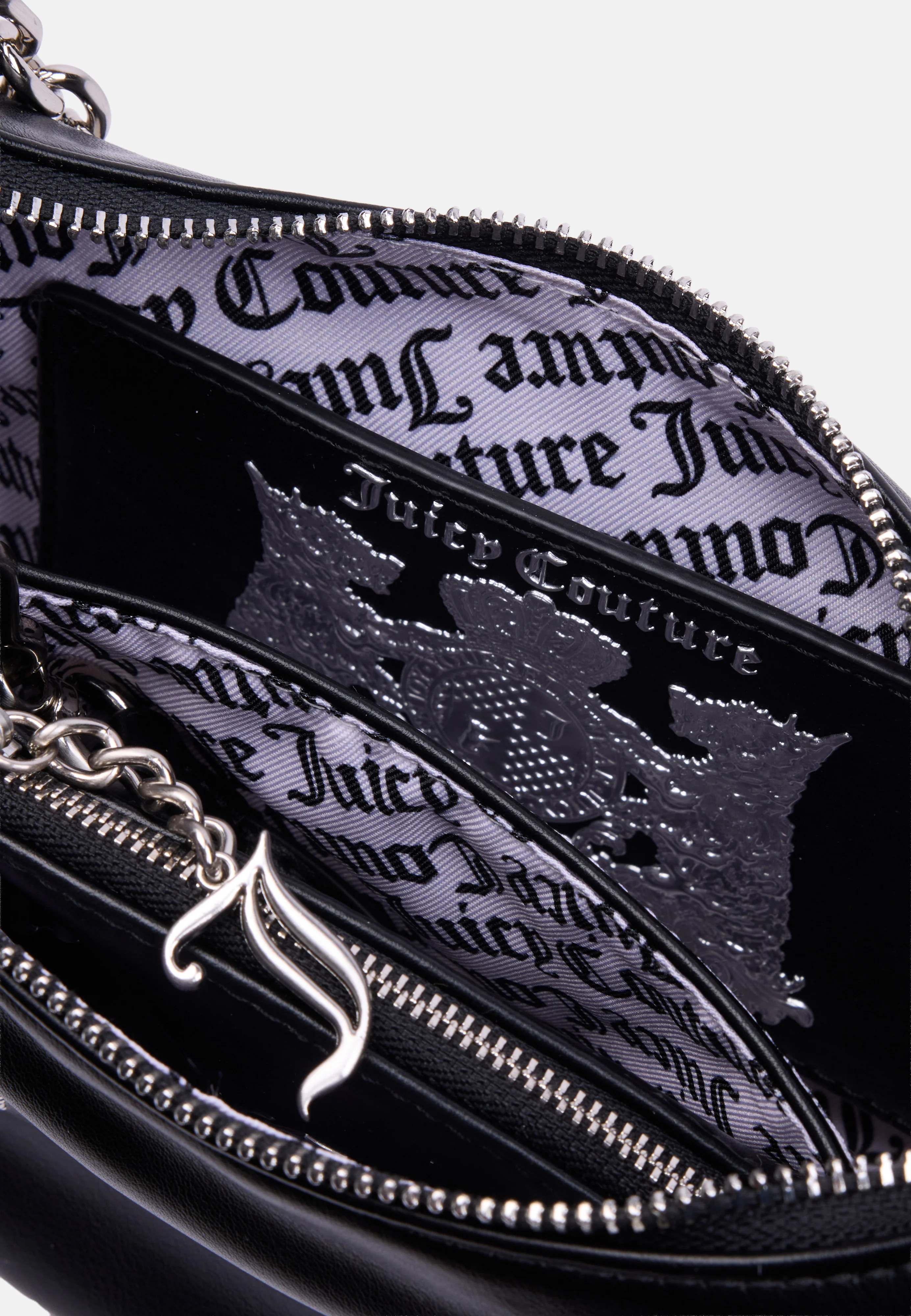 Borsa a tracolla Kimberly in ecopelle con catena e logo in strass colore Nero - Image 4