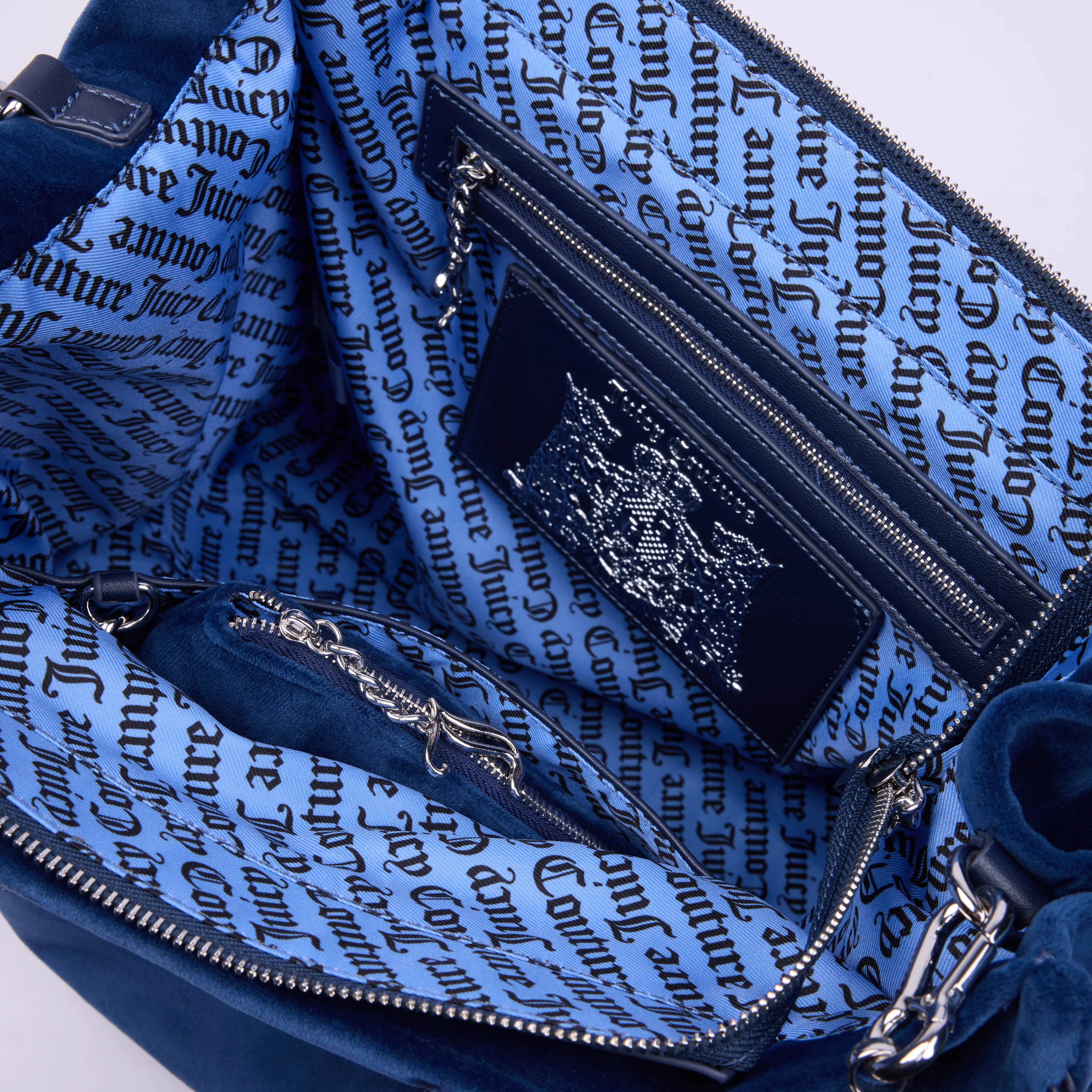 Borsa shopper grande con strass Iris Blu Scuro in velour - Image 3
