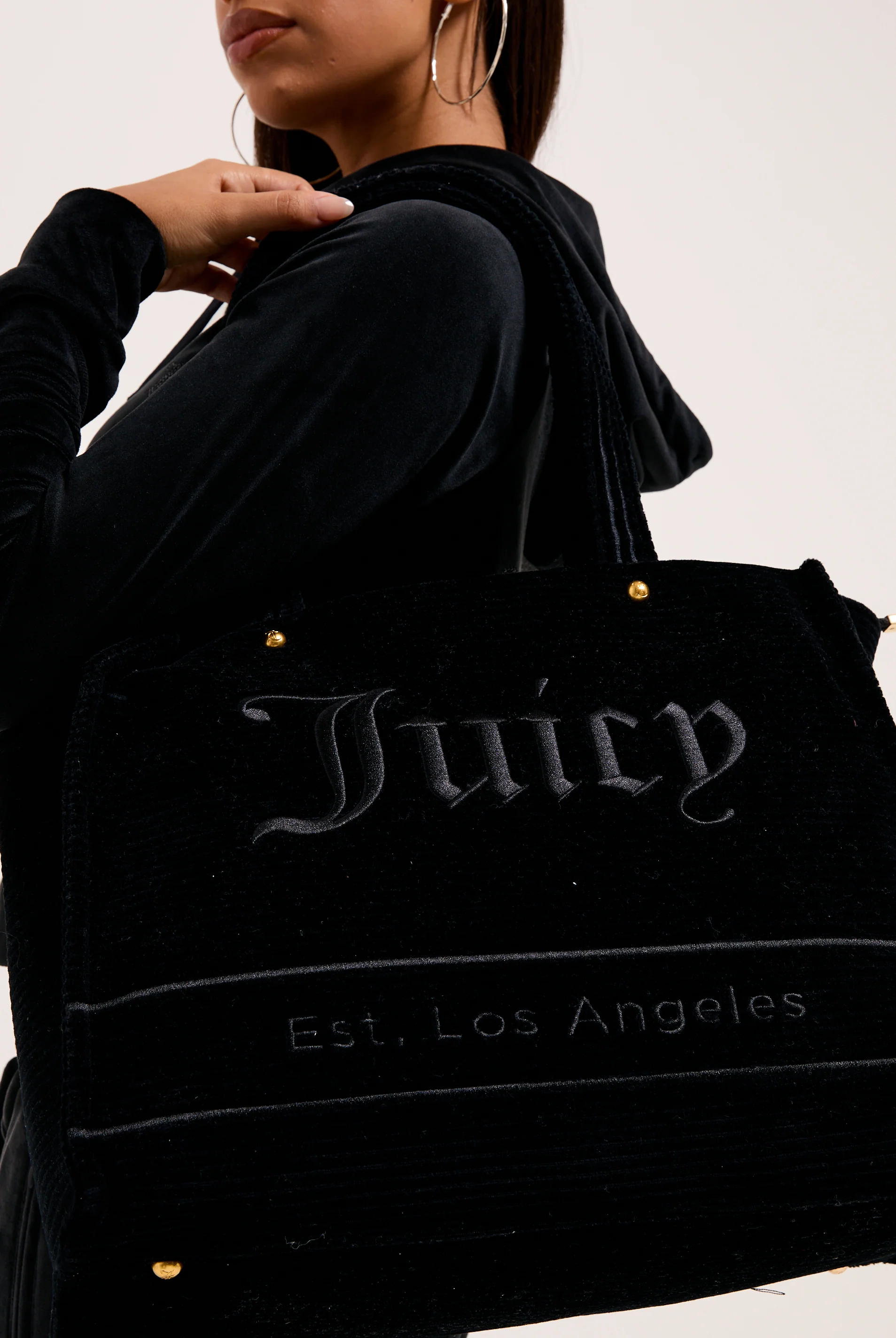 Borsa shopper grande Iris Nero in velour a coste - Image 6