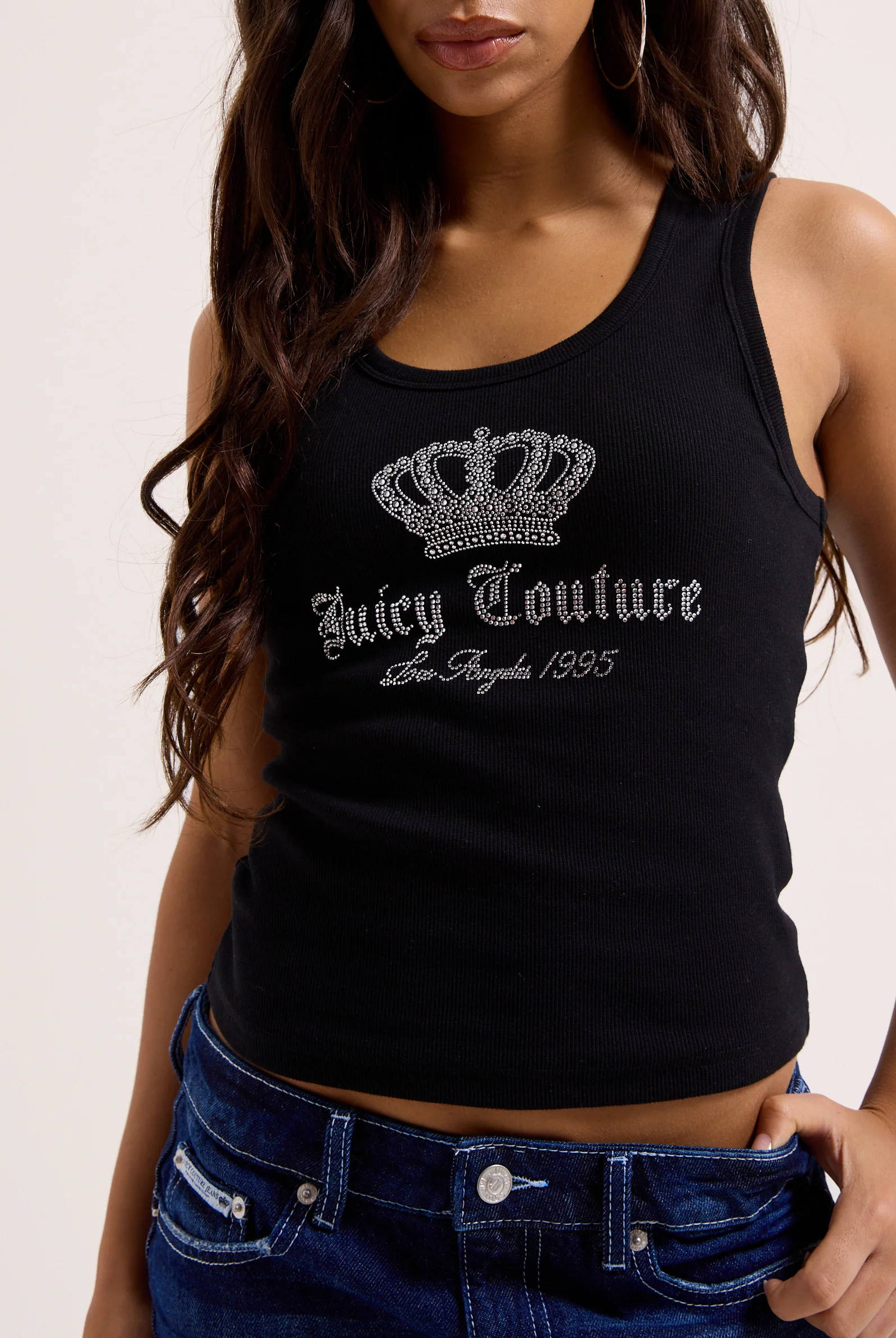Canotta Gothic Crown in jersey a costine con logo corona in strass color nero - Image 5
