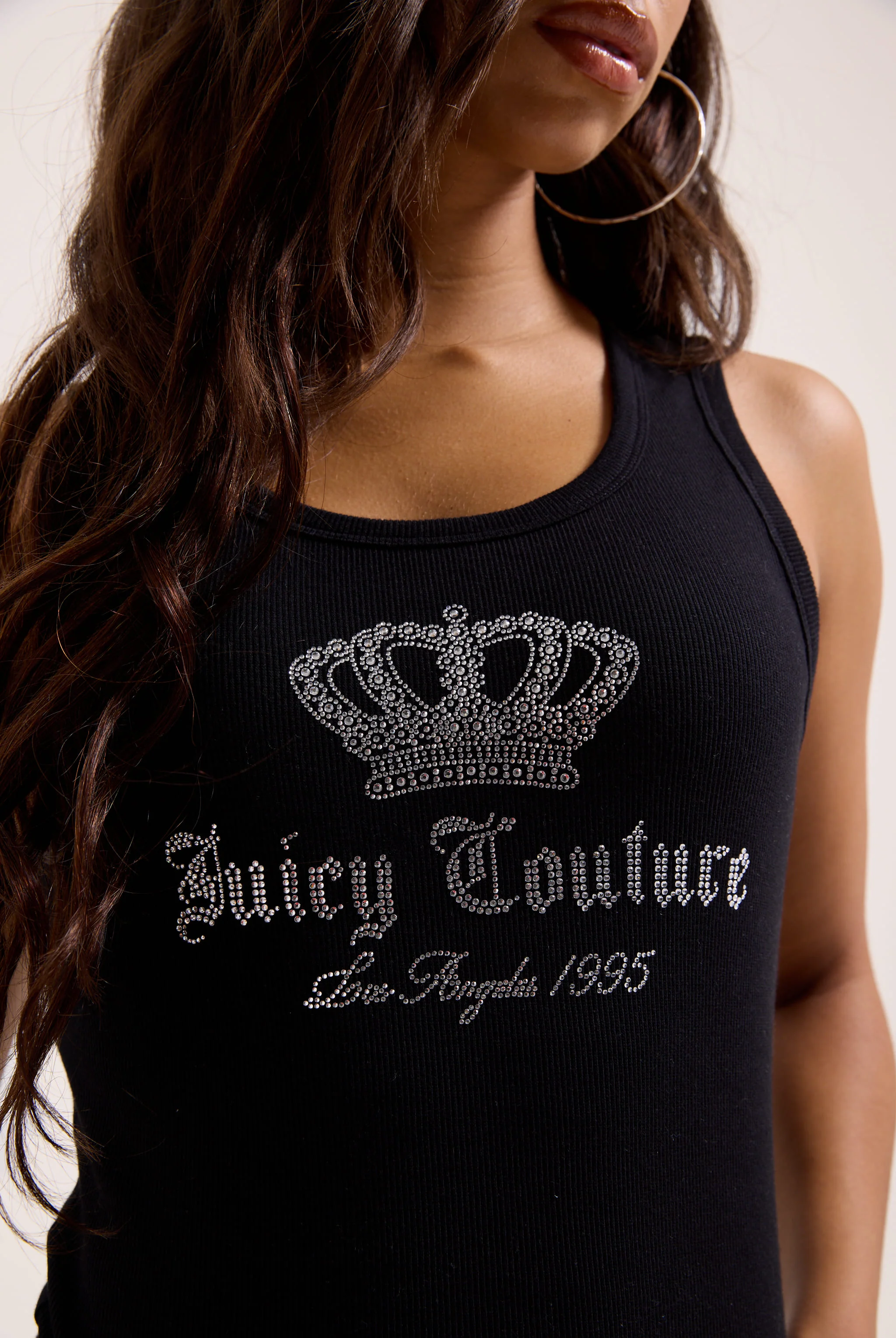 Canotta Gothic Crown in jersey a costine con logo corona in strass color nero - Image 6