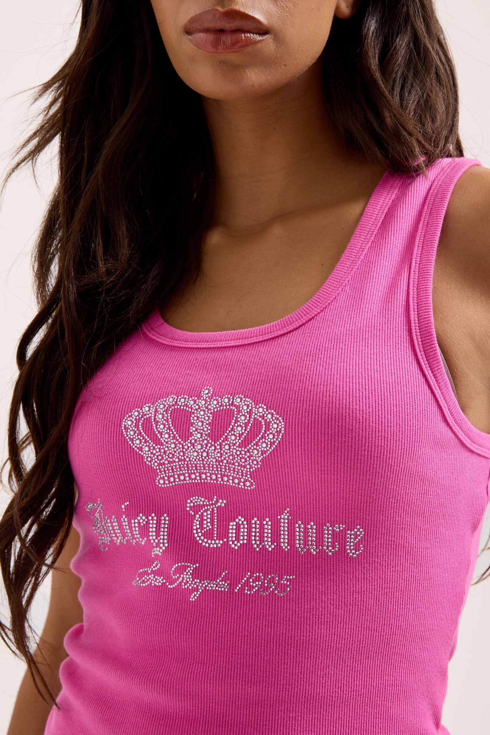 Canotta Gothic Crown in jersey a costine con logo corona in strass color rosa - Image 5