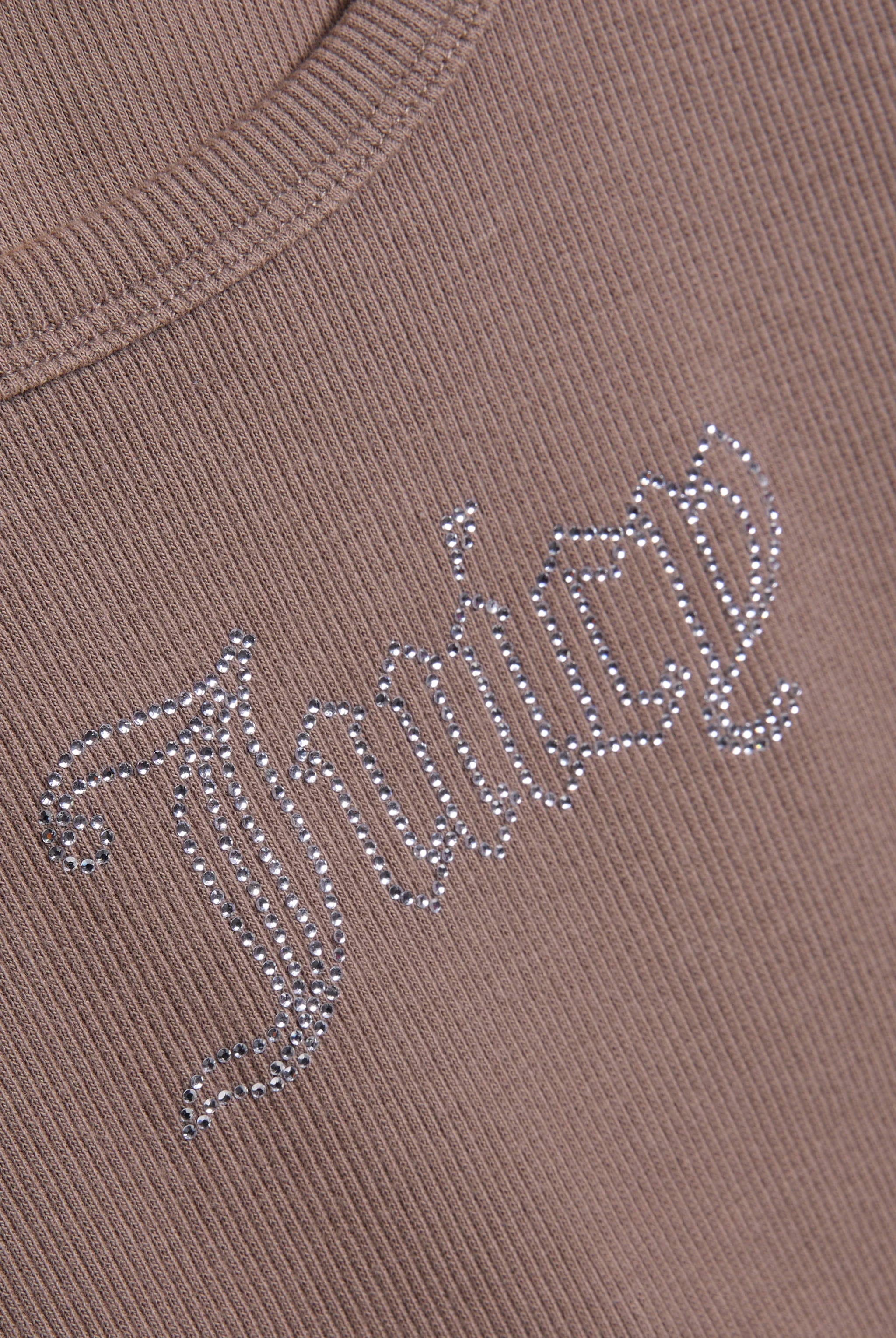 Canotta in jersey a costine con logo Juicy in strass tono su tono colore Beige - Image 3