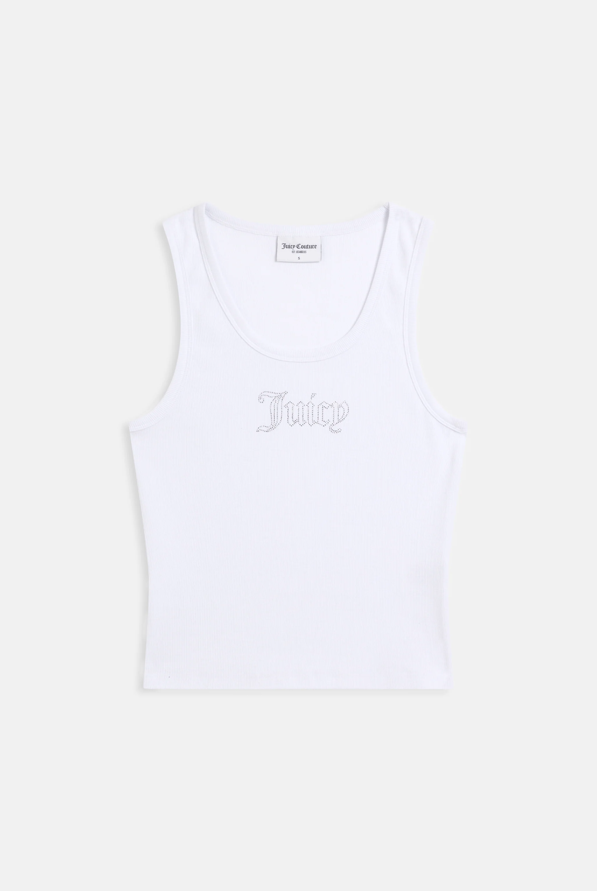 Canotta in jersey a costine con logo Juicy in strass tono su tono colore Bianco