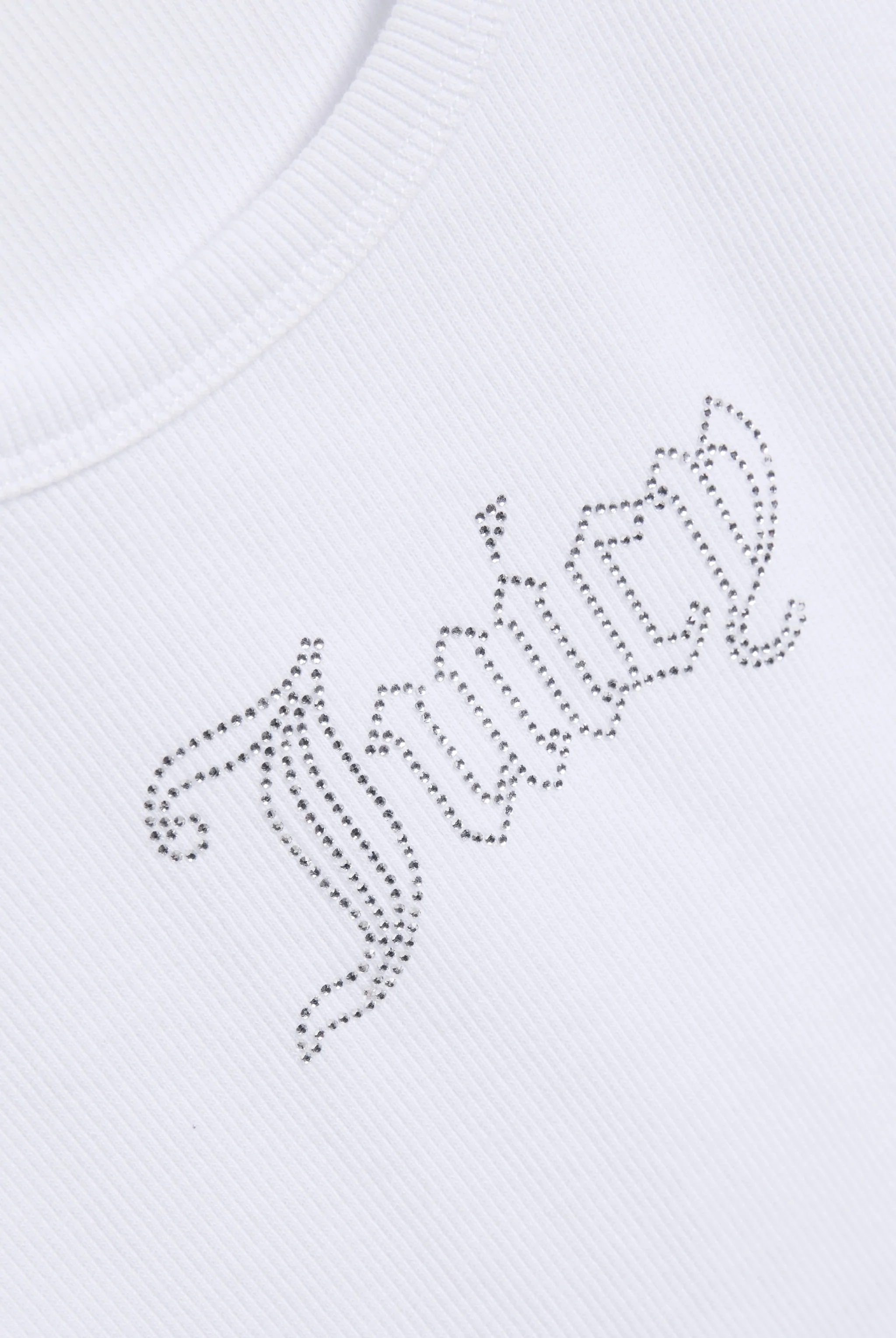 Canotta in jersey a costine con logo Juicy in strass tono su tono colore Bianco - Image 3