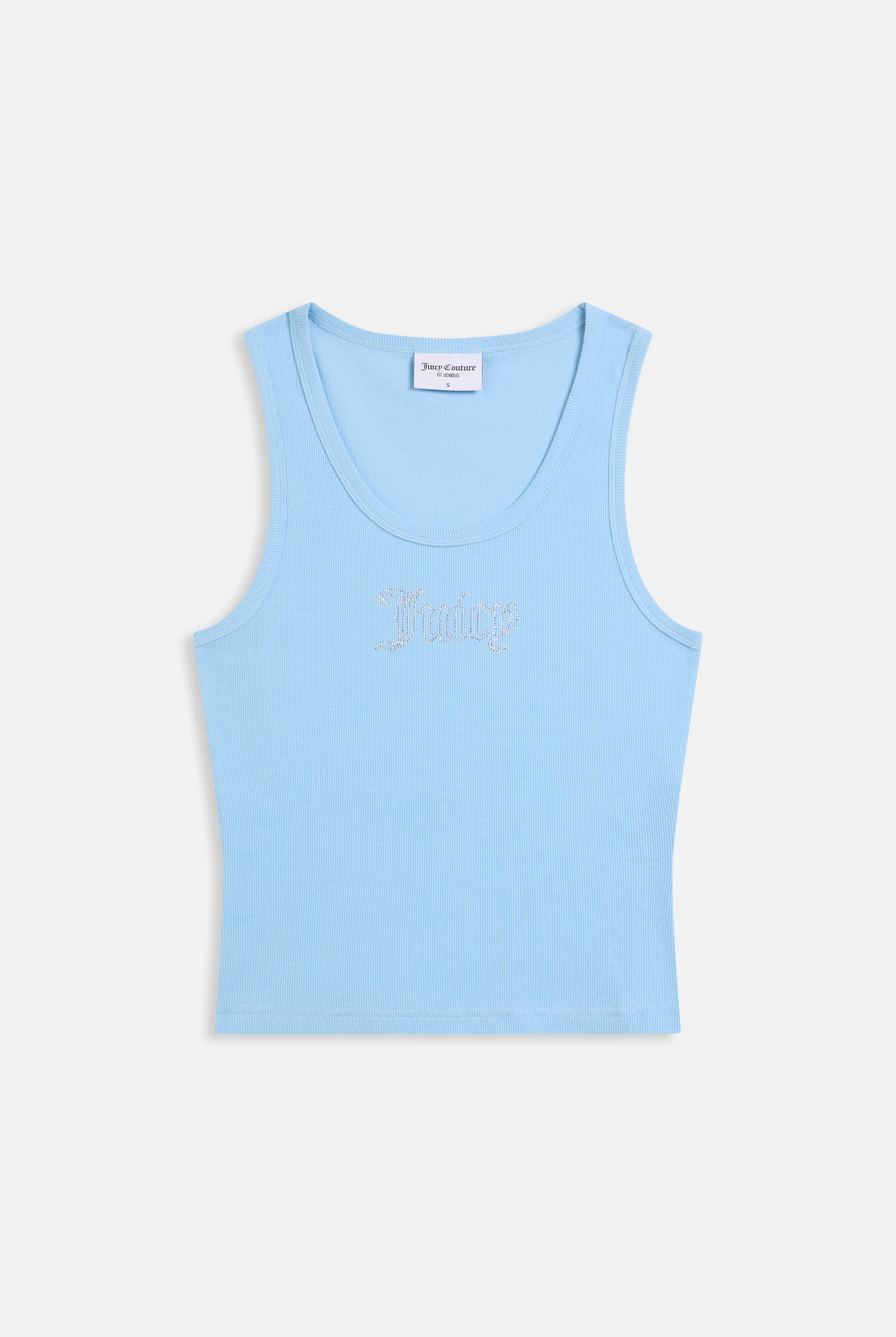 Canotta in jersey a costine con logo Juicy in strass tono su tono colore Celeste