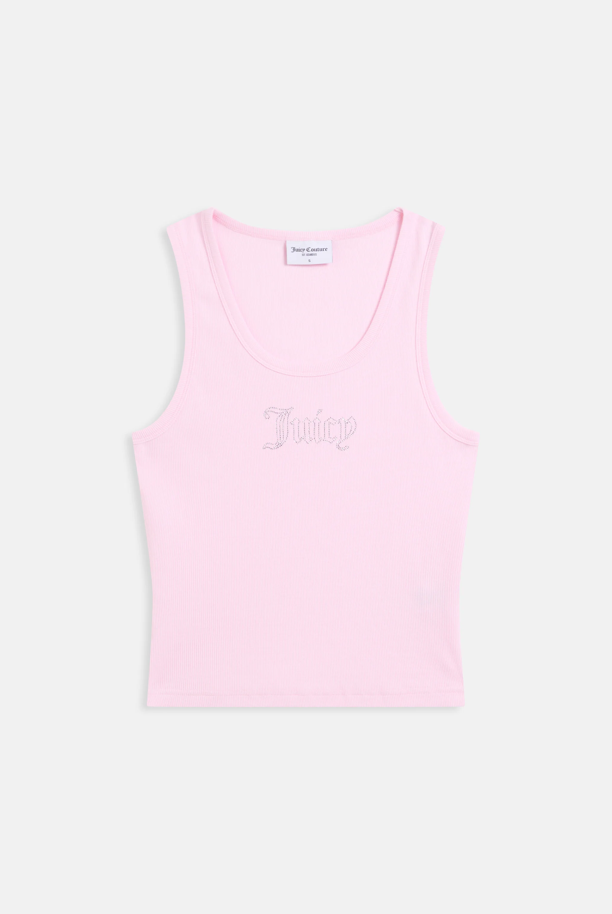 Canotta in jersey a costine con logo Juicy in strass tono su tono colore Cigliegio