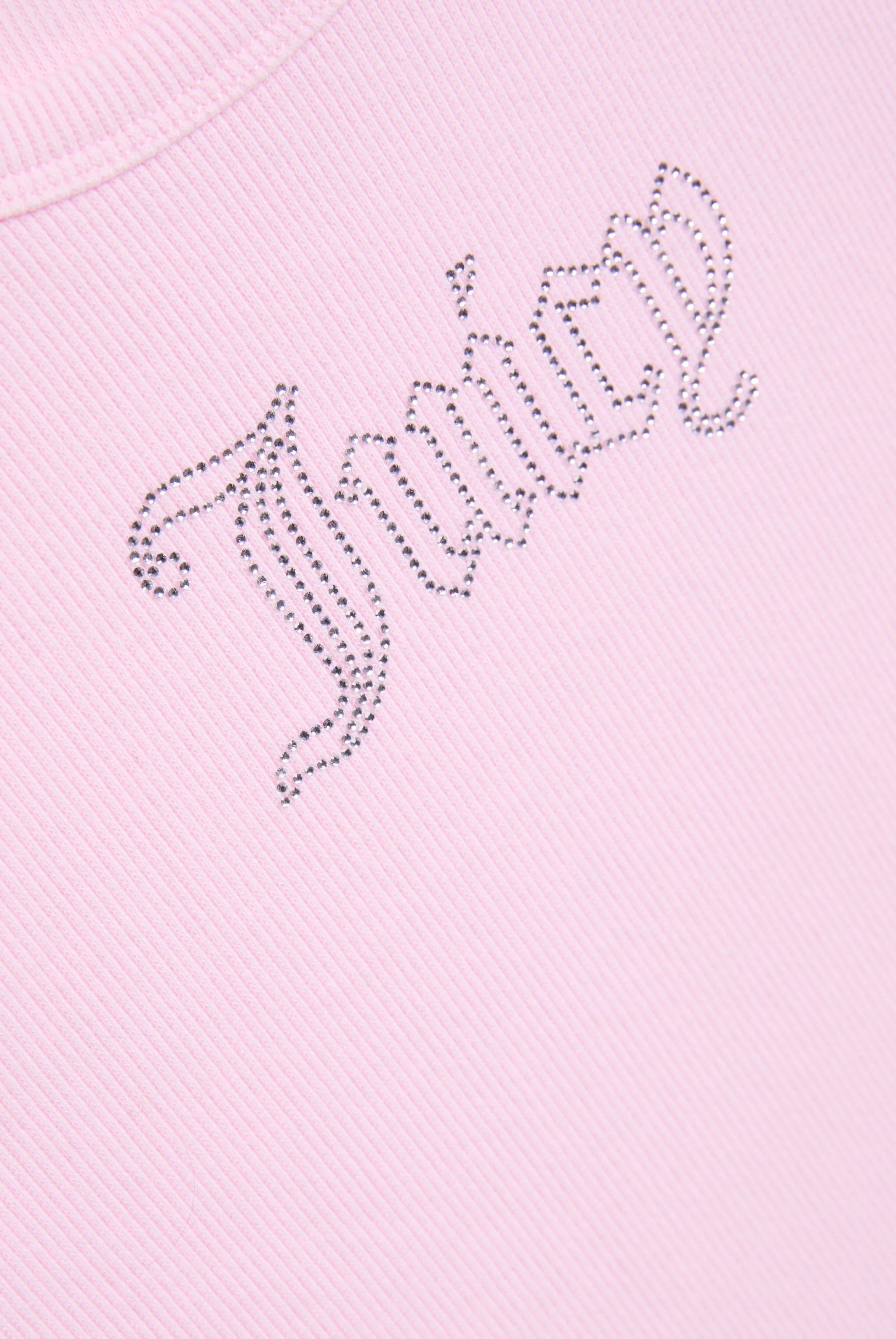Canotta in jersey a costine con logo Juicy in strass tono su tono colore Cigliegio - Image 3