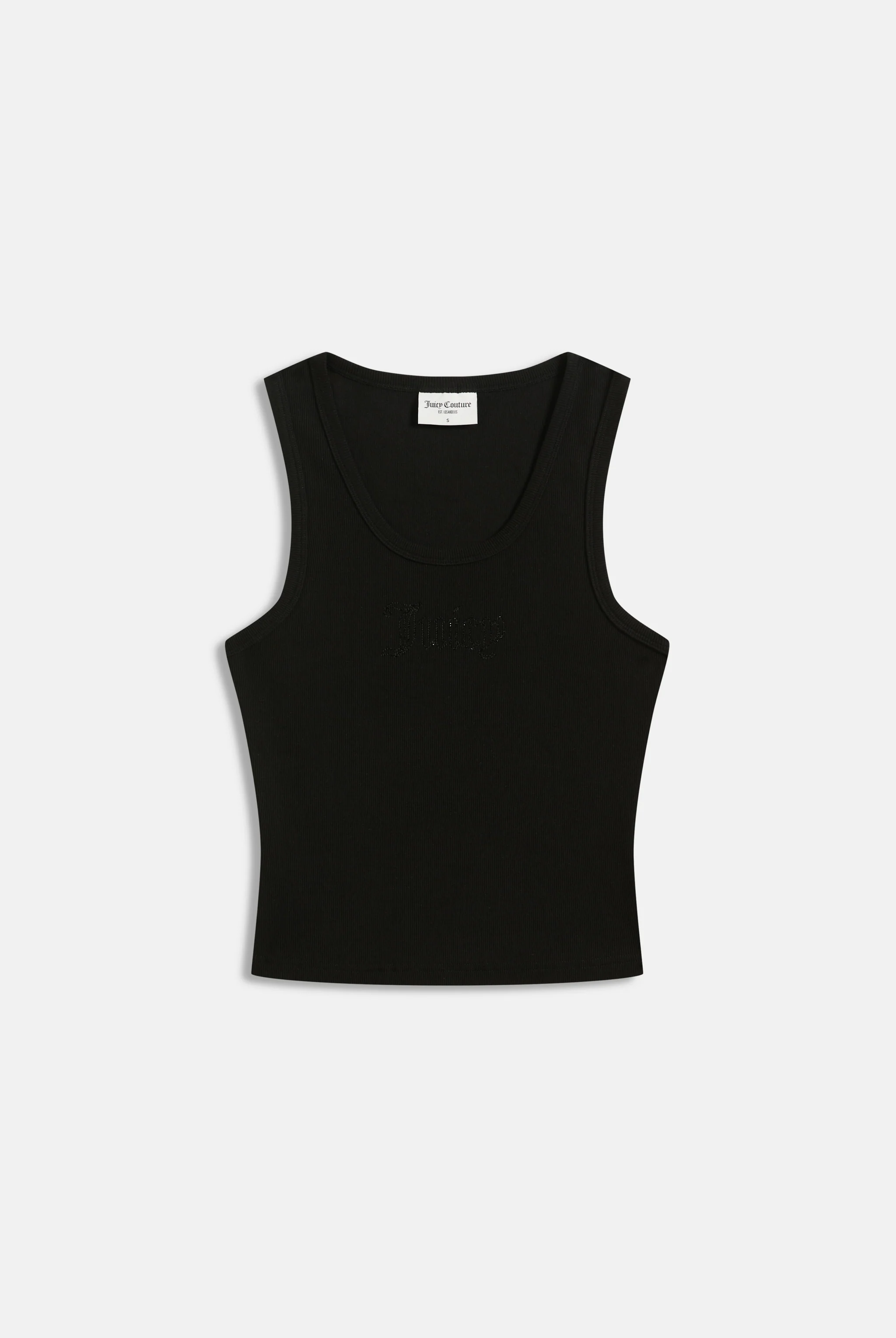 Canotta in jersey a costine con logo Juicy in strass tono su tono colore Nero