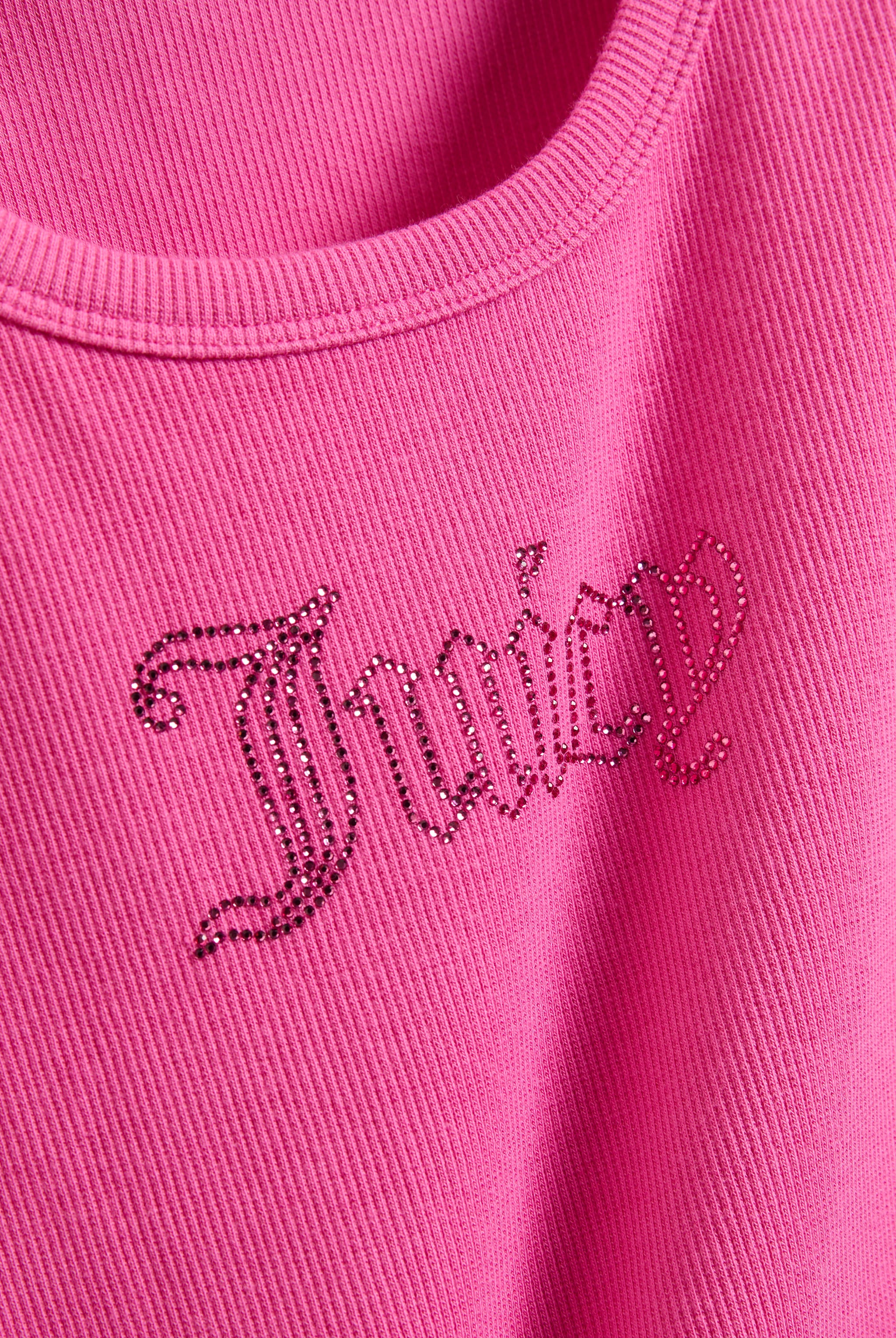 Canotta in jersey a costine con logo Juicy in strass tono su tono colore Rosa - Image 3