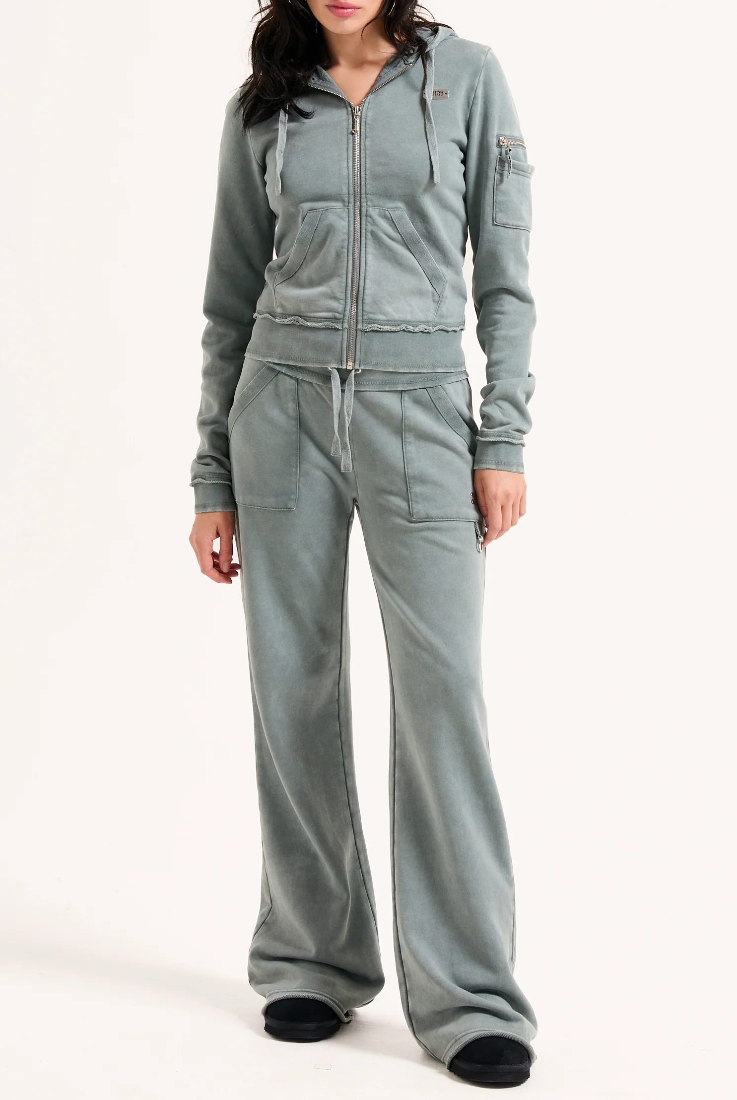 Felpa Badwater aderente in loopback fleece lavato con cappuccio e logo Juicy in metallo Verde - Image 3
