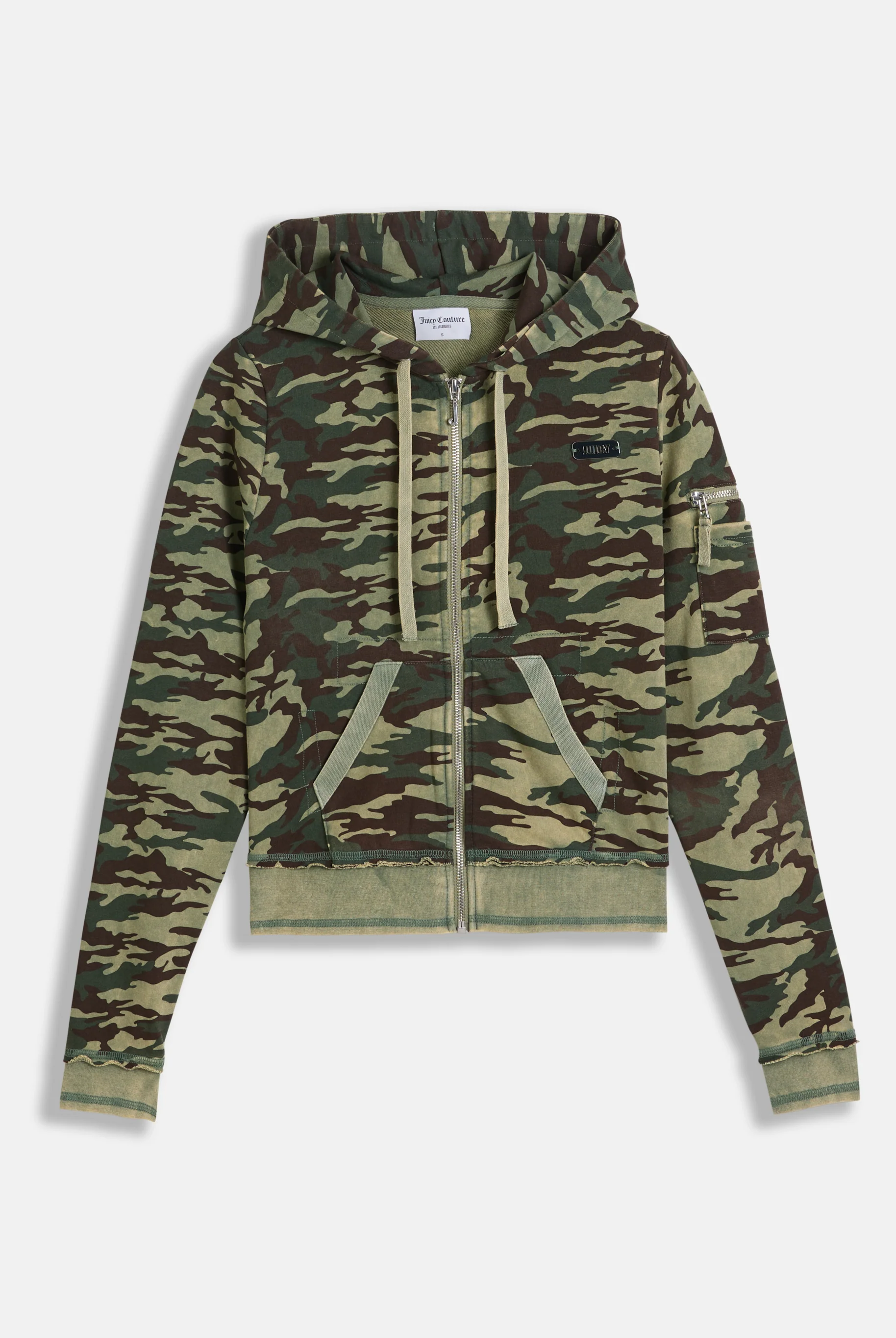 Felpa Badwater aderente in loopback fleece lavato con cappuccio logo Juicy in metallo a stampa Verde Camouflage