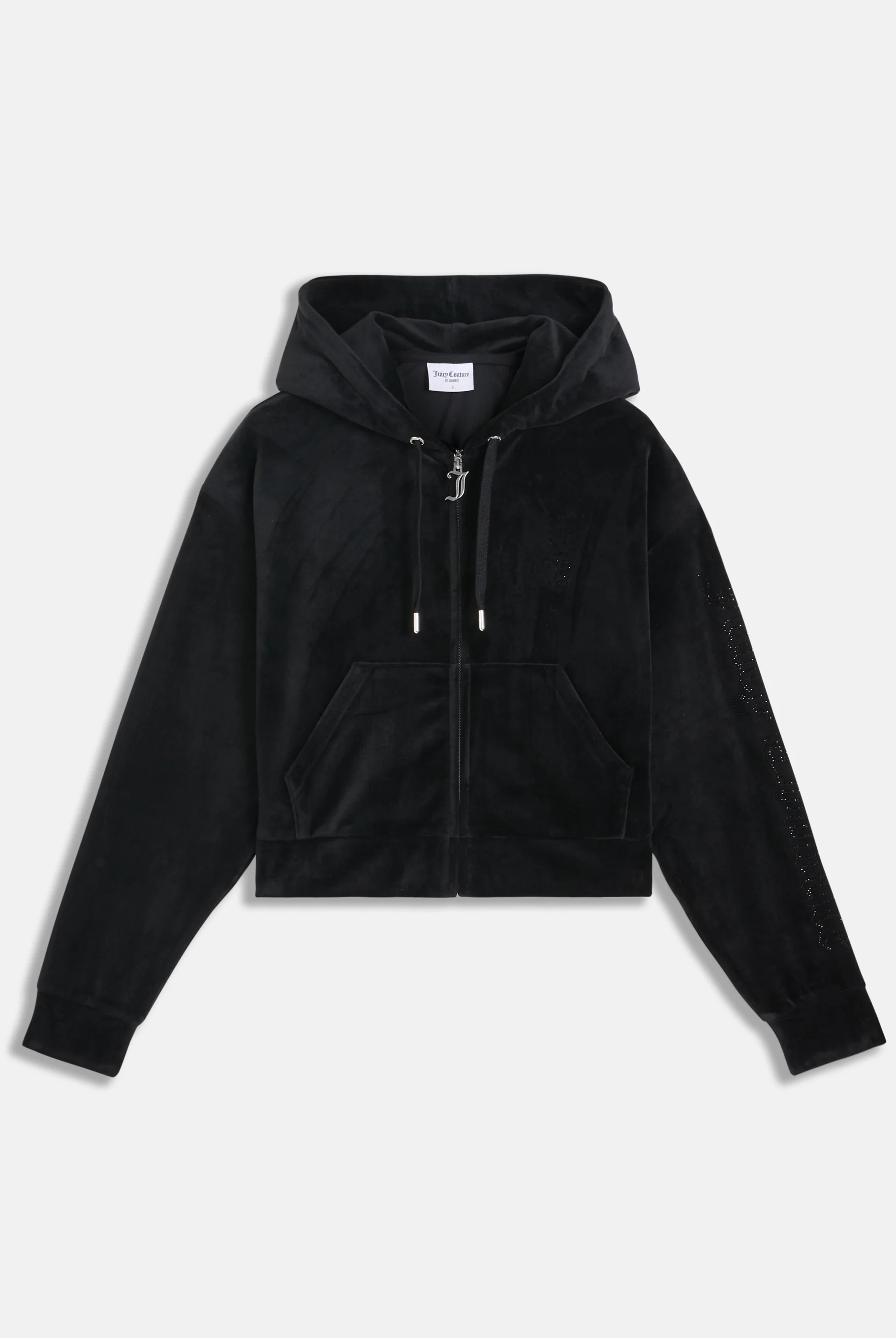 Felpa crop oversize Iccle con cappuccio e logo Juicy Couture in diamanti Nero
