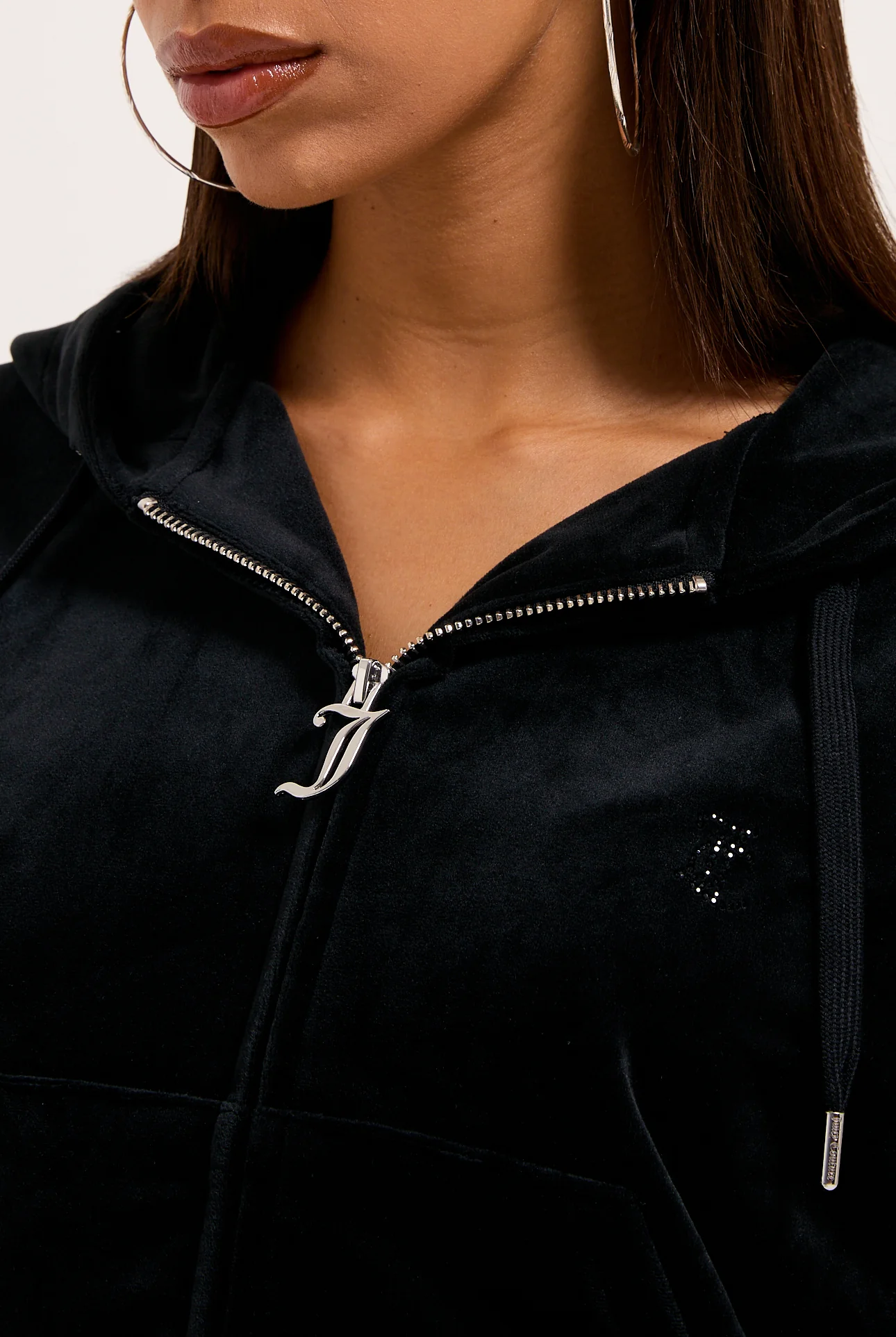 Felpa crop oversize Iccle con cappuccio e logo Juicy Couture in diamanti Nero - Image 7