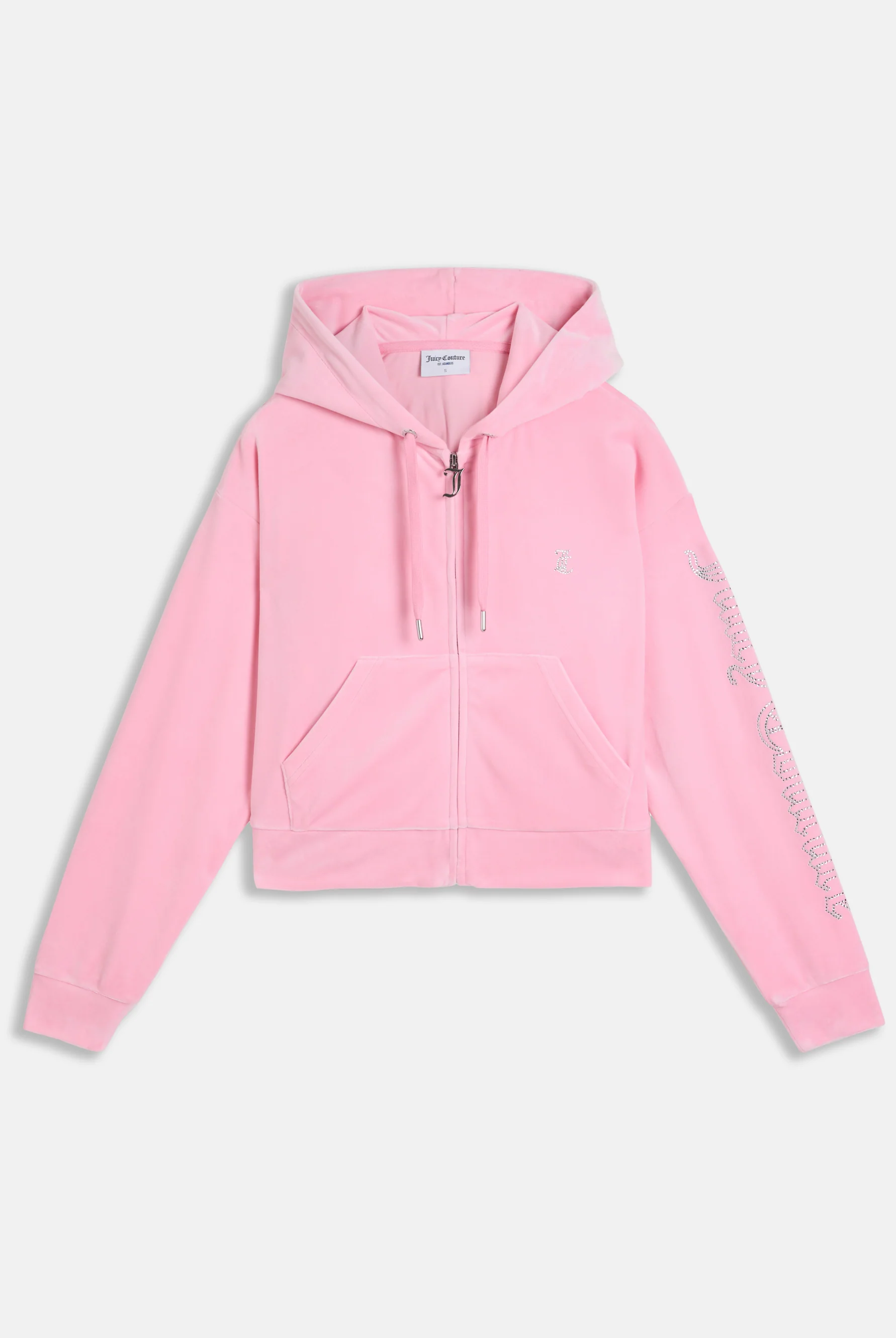 Felpa crop oversize Iccle con cappuccio e logo Juicy Couture in diamanti Rosa Juicy