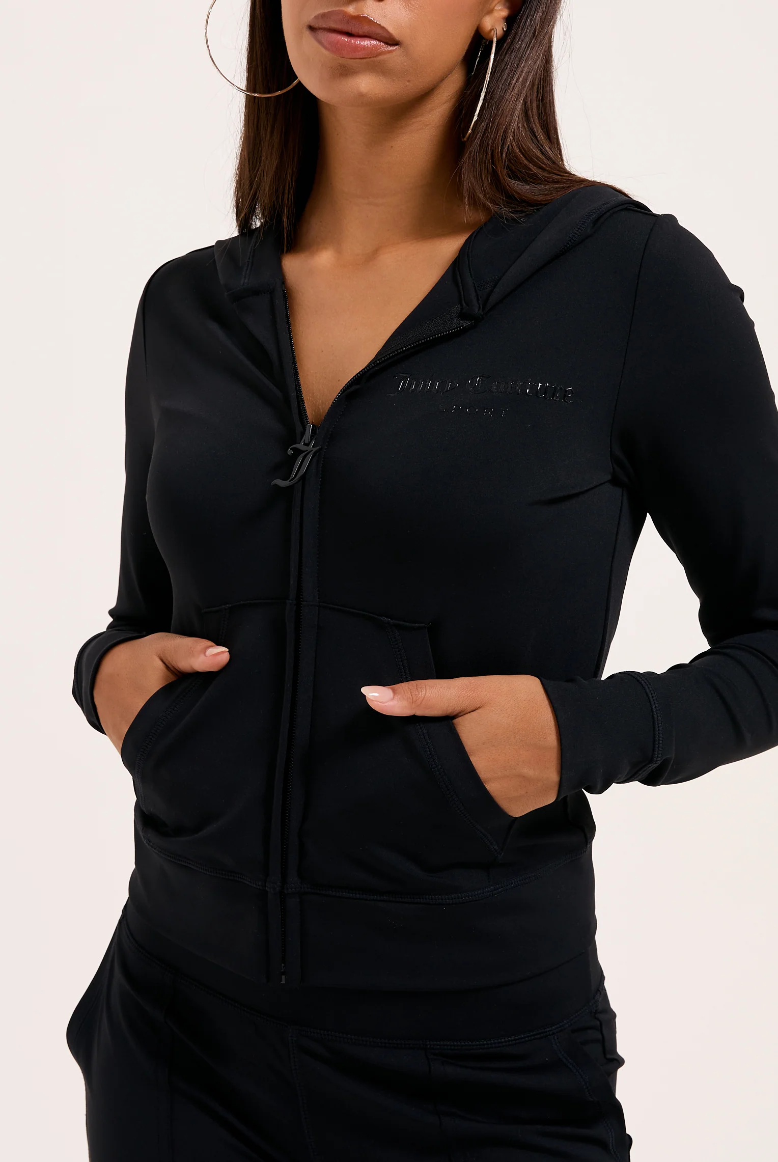 Felpa Ennis aderente con cappuccio in interlock con logo tono su tono colore Nero - Image 4