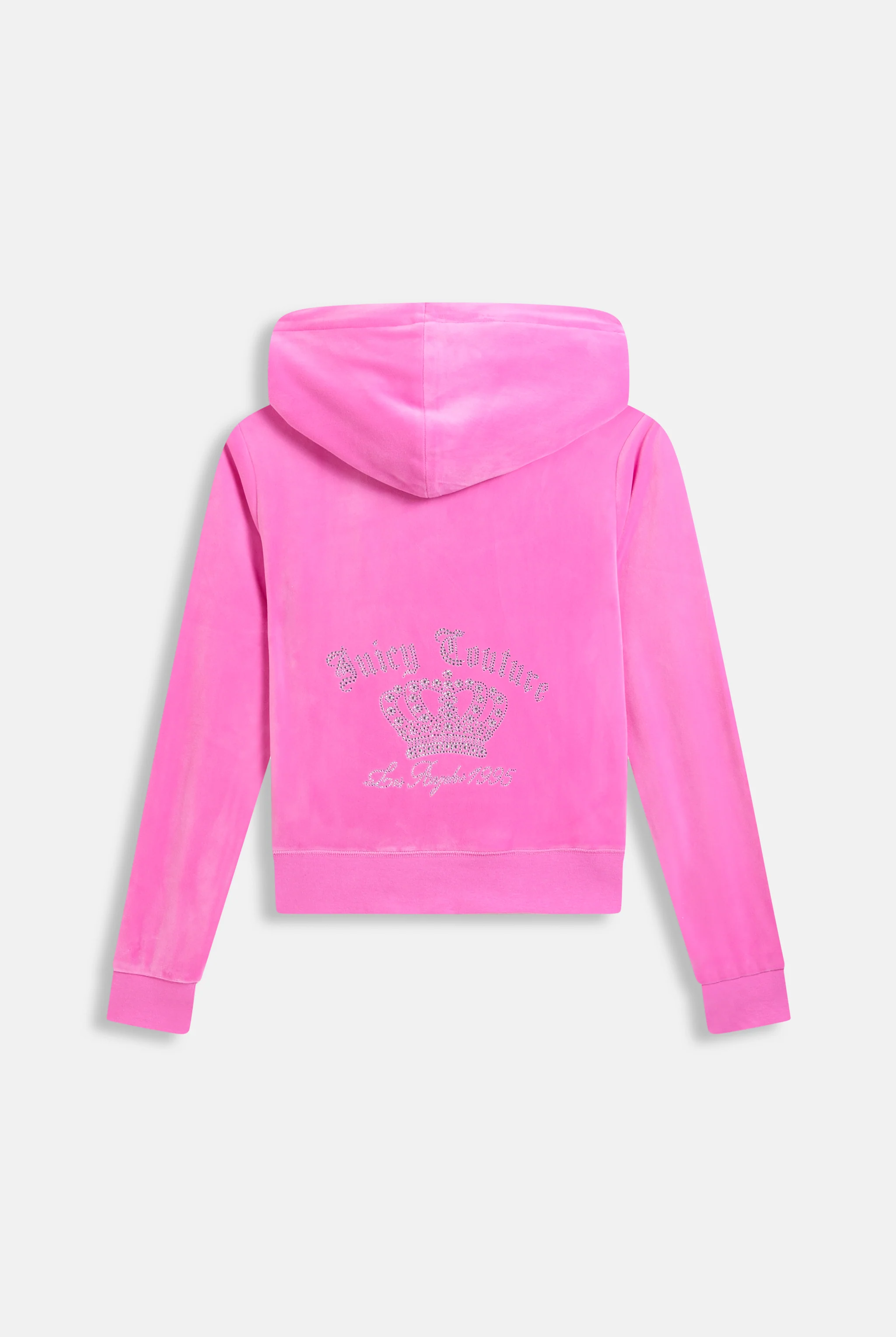 Felpa in velluto Gothic Crown con cappuccio, doppia zip e strass colore rosa - Image 2
