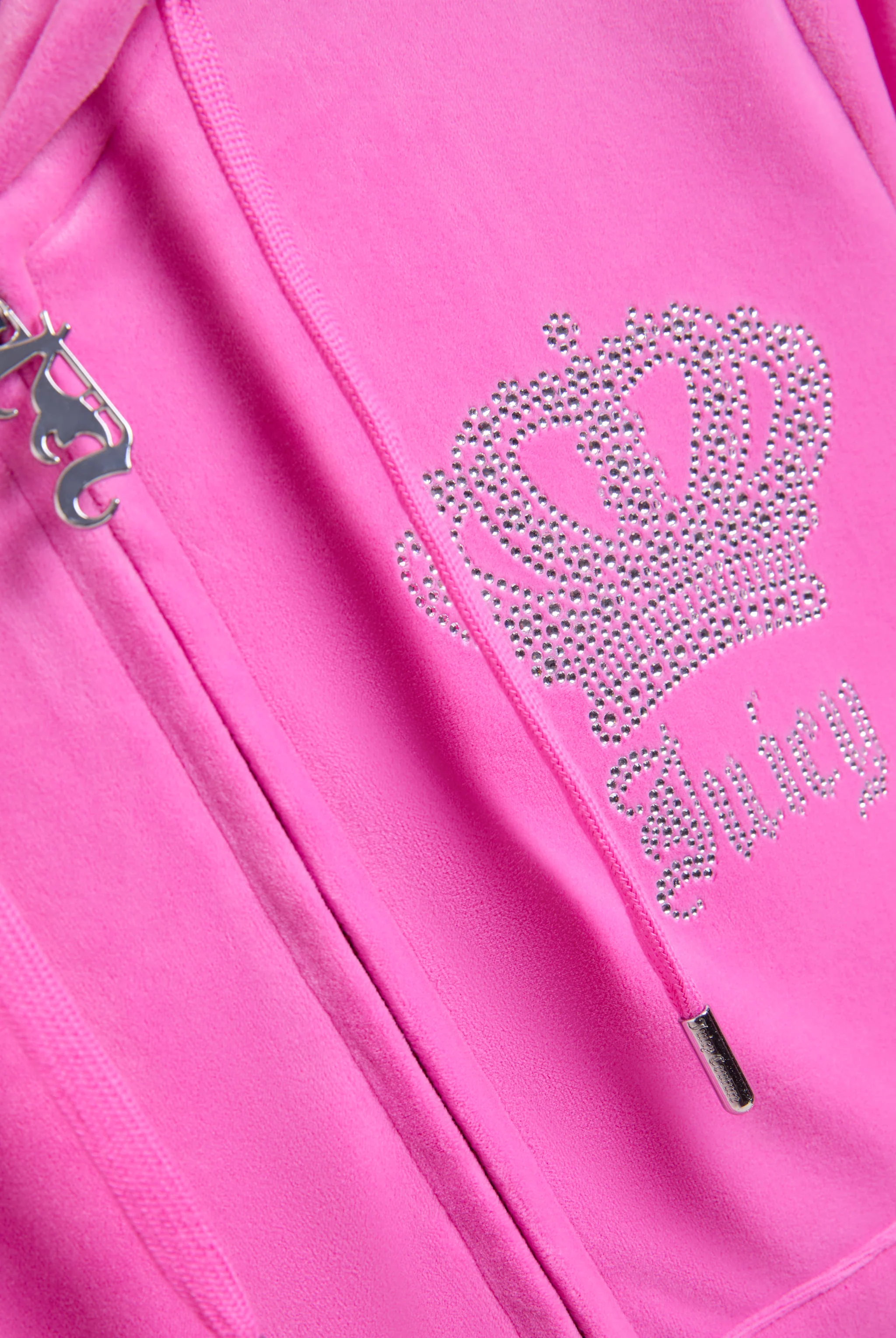 Felpa in velluto Gothic Crown con cappuccio, doppia zip e strass colore rosa - Image 8