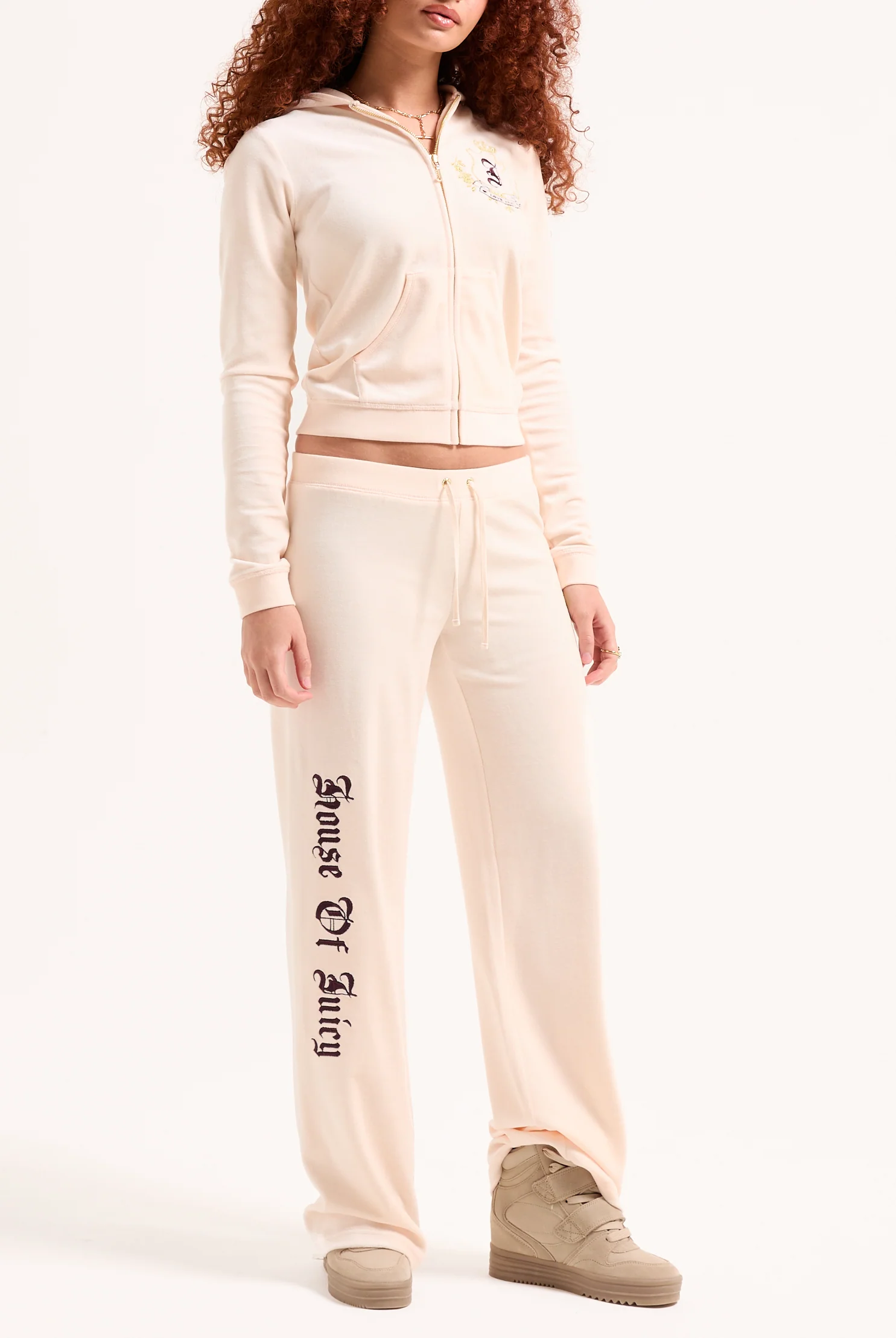 Felpa in velour di bamboo con ricamo House of Juicy Rosa Cipria - Image 5