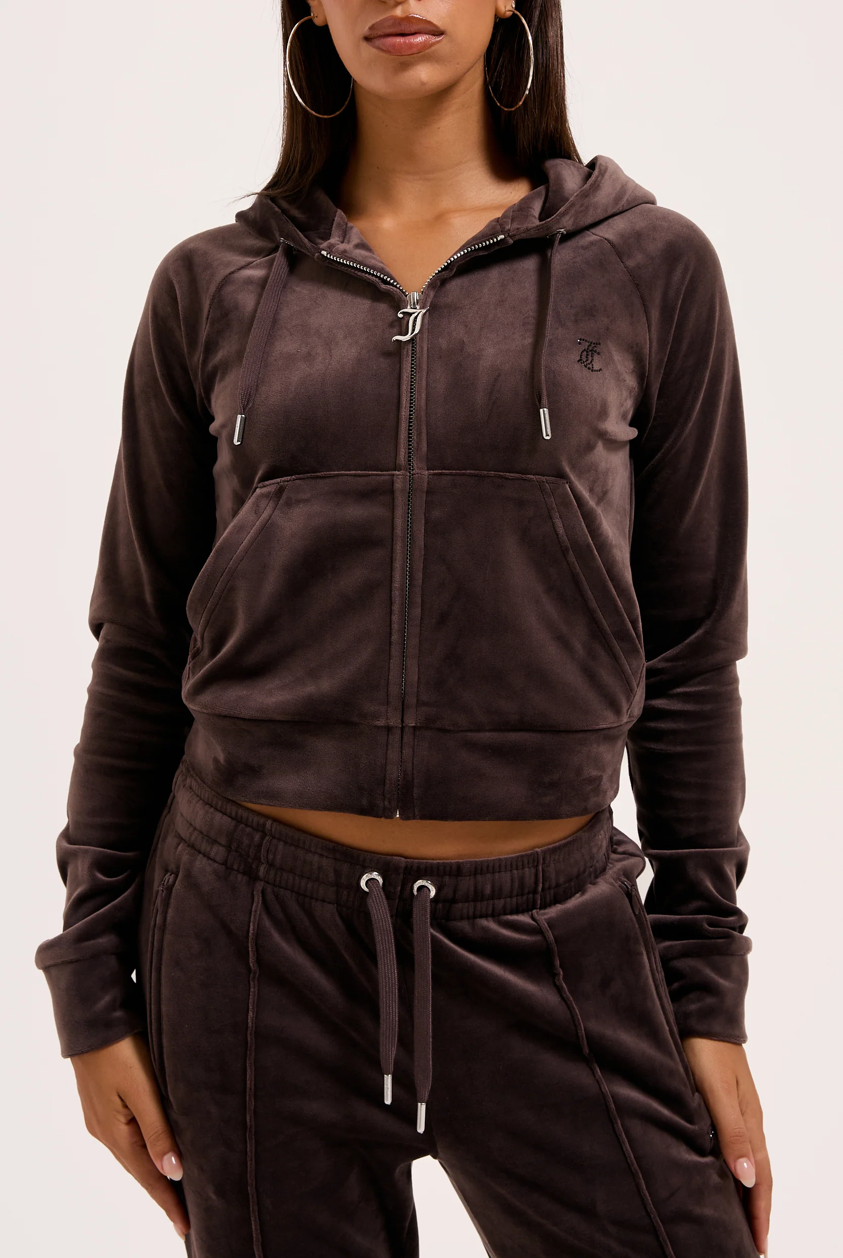 Felpa Madison Outline corta con cappuccio e logo Juicy in diamanti Marrone - Image 3
