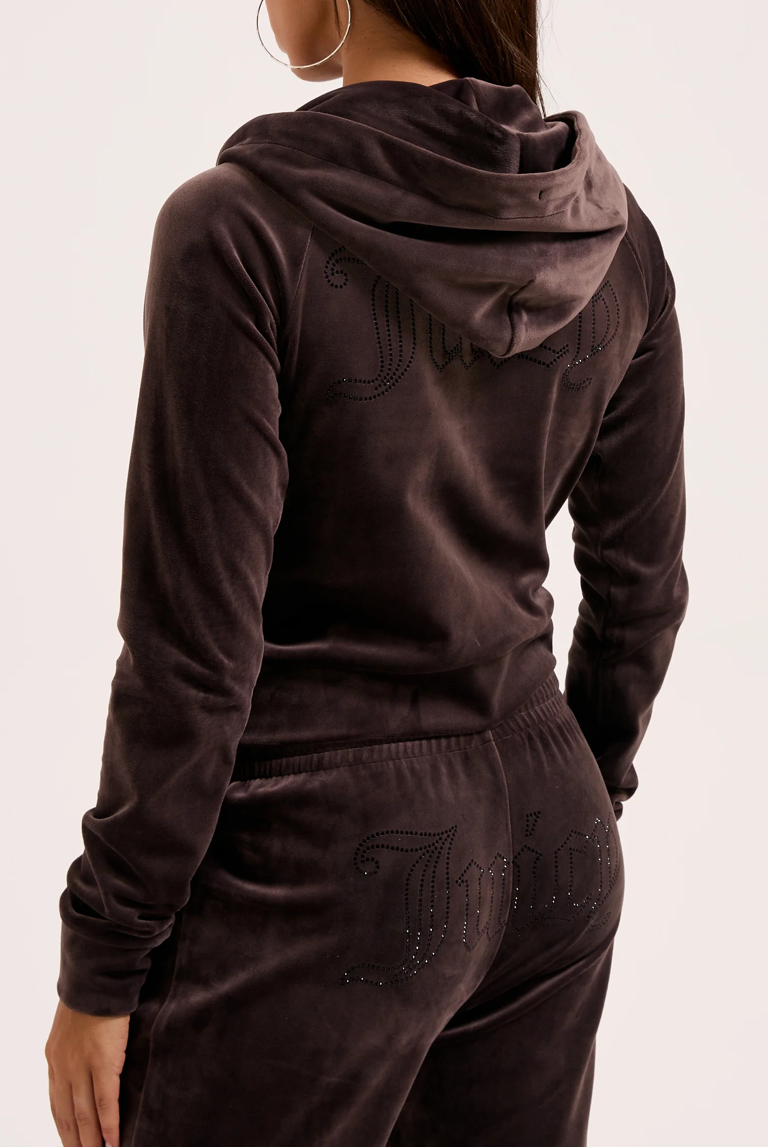 Felpa Madison Outline corta con cappuccio e logo Juicy in diamanti Marrone - Image 4