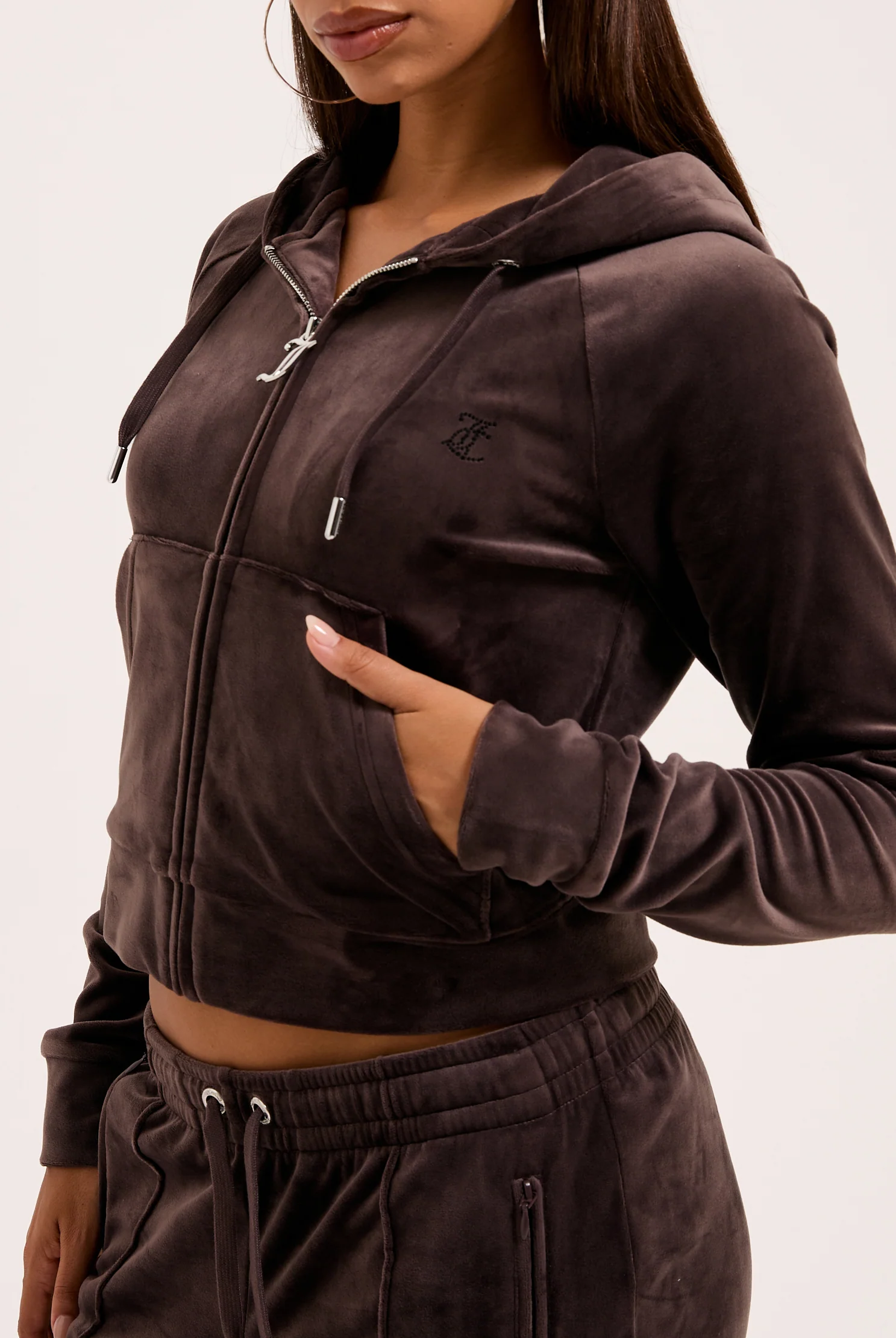 Felpa Madison Outline corta con cappuccio e logo Juicy in diamanti Marrone - Image 5