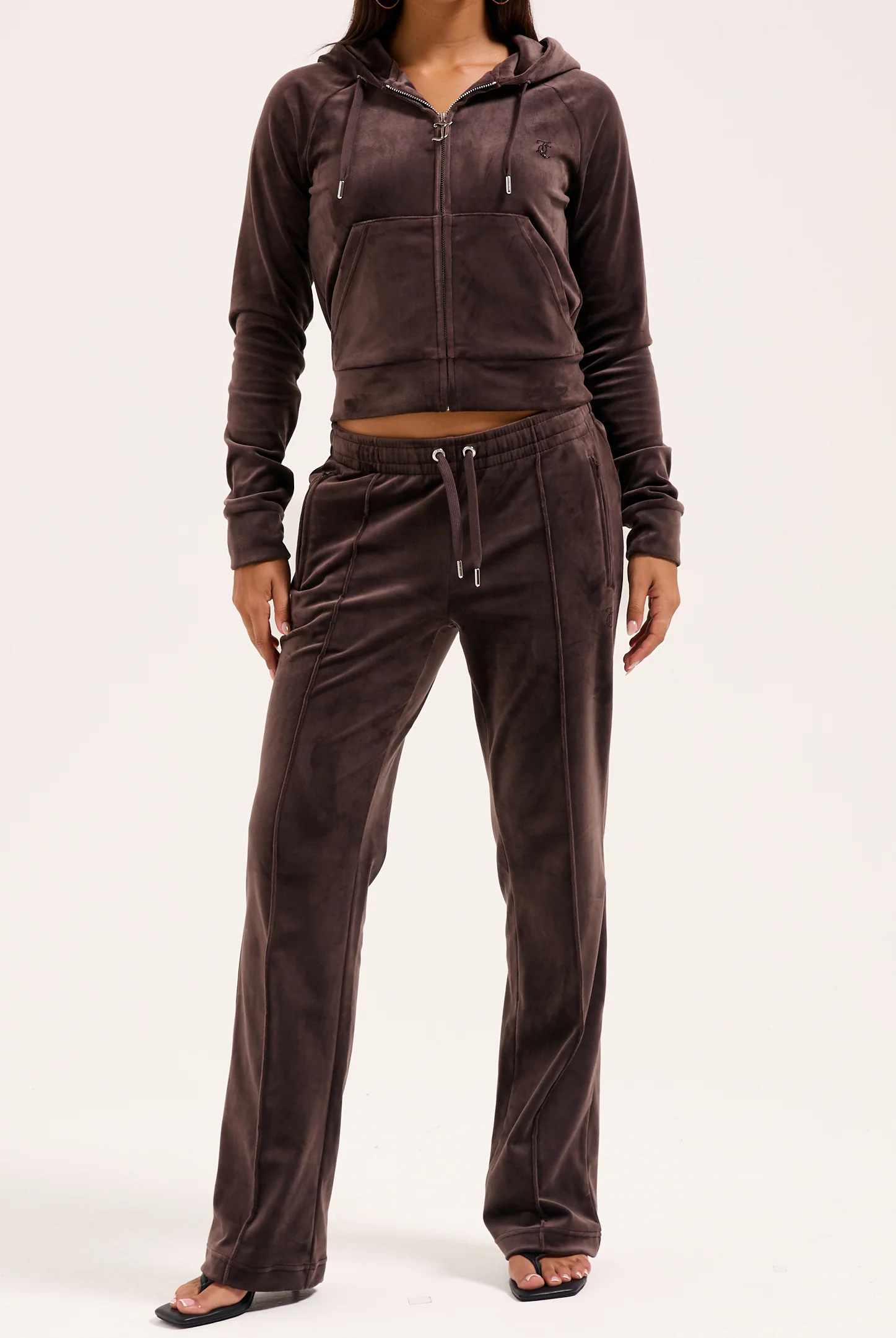 Felpa Madison Outline corta con cappuccio e logo Juicy in diamanti Marrone - Image 8